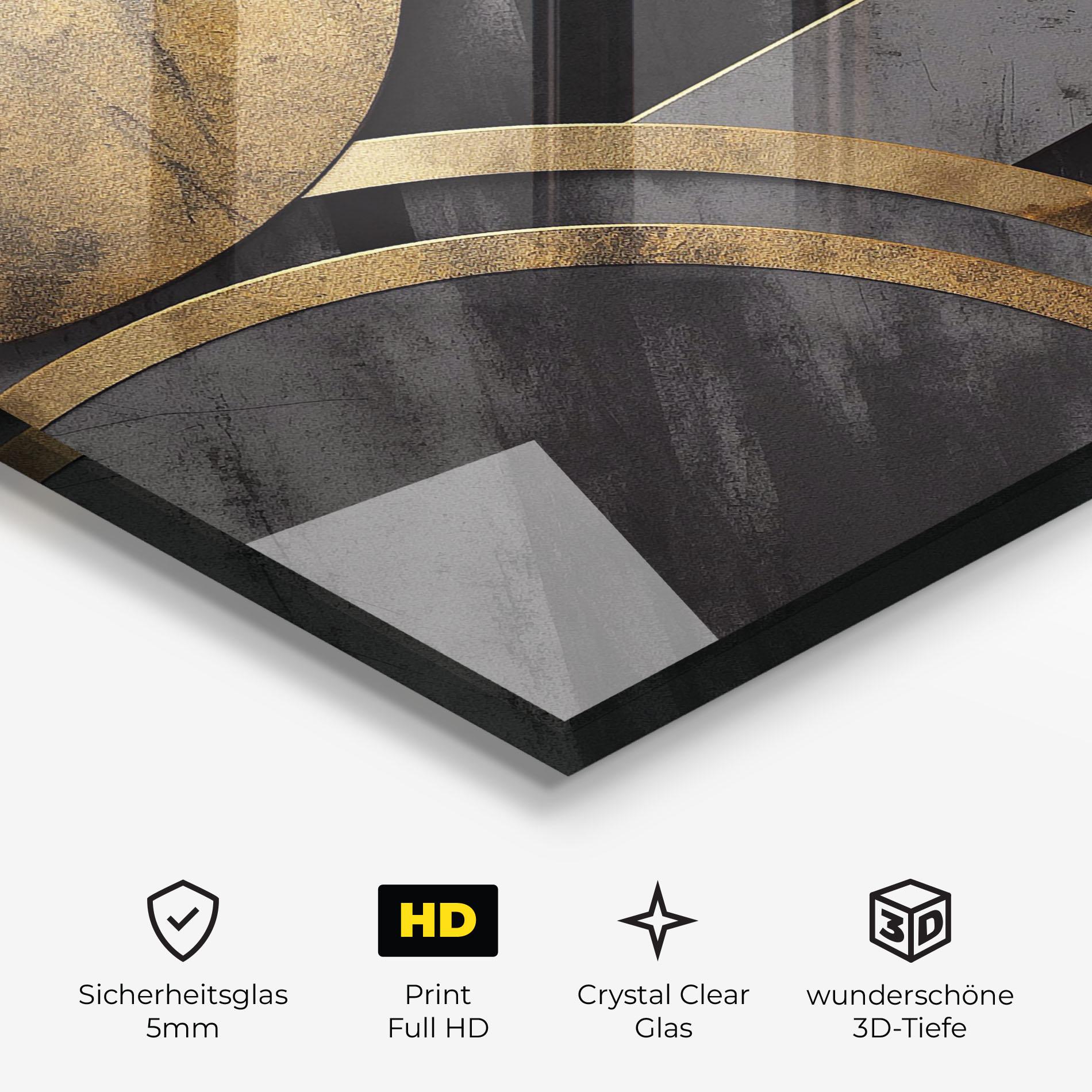 Glasbild Grey With Gold Painting mockup 3