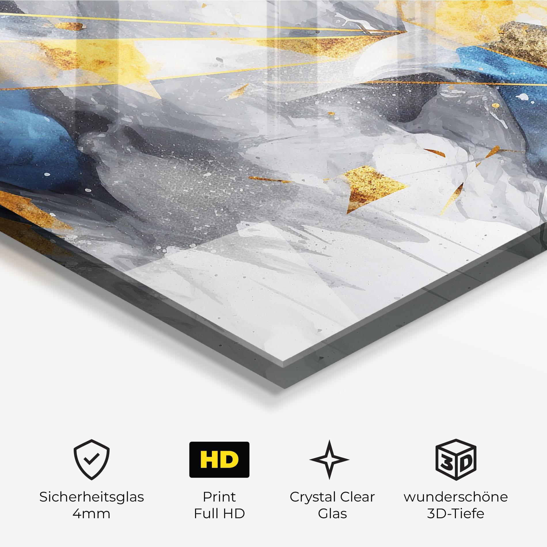 Glasbild Abstract Gold Blue Pattern mockup 3