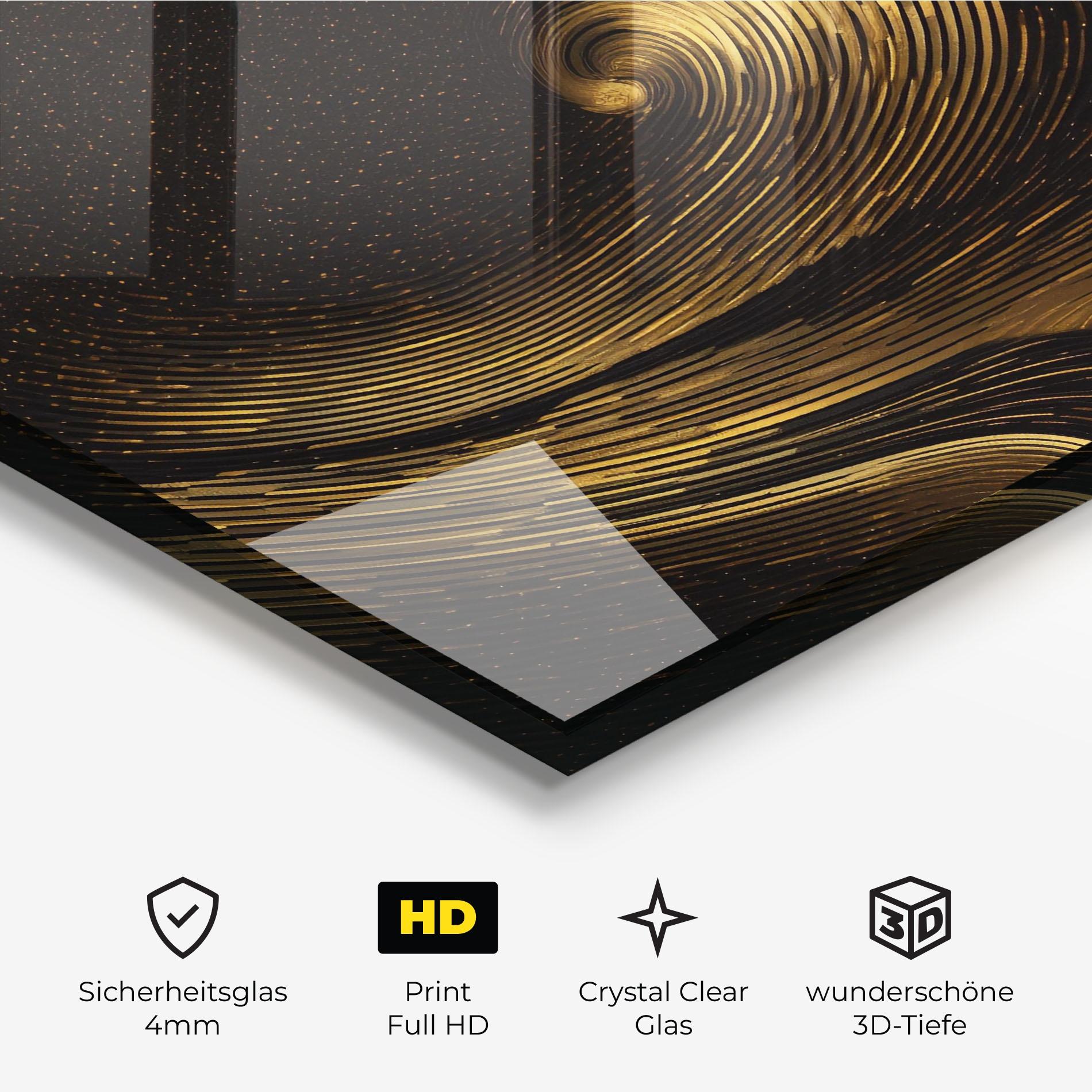 Glasbild Black Painting With Gold mockup 3