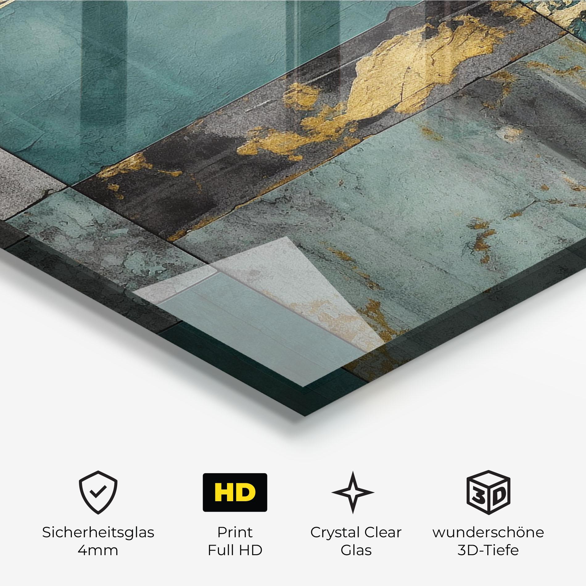 Glasbild Golden Green Painting mockup 3