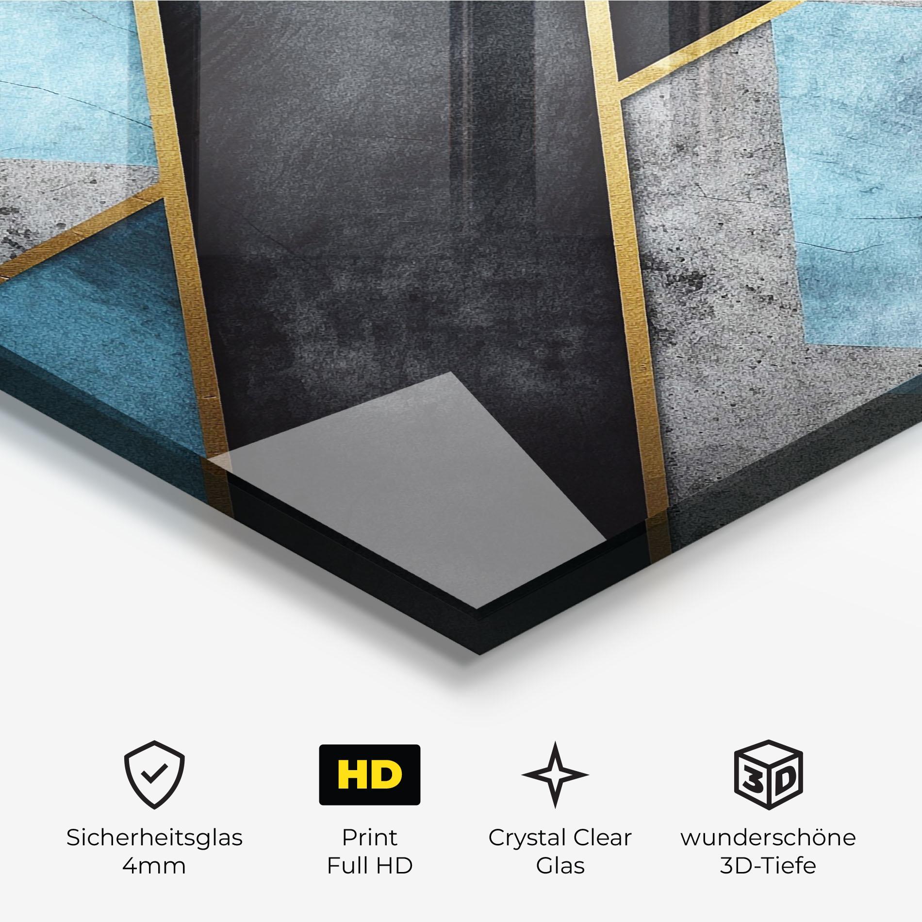 Glasbild Grey With Blue Painting mockup 3