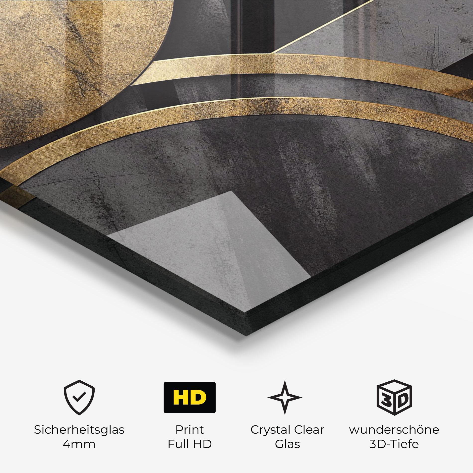 Glasbild Grey With Gold Painting mockup 3