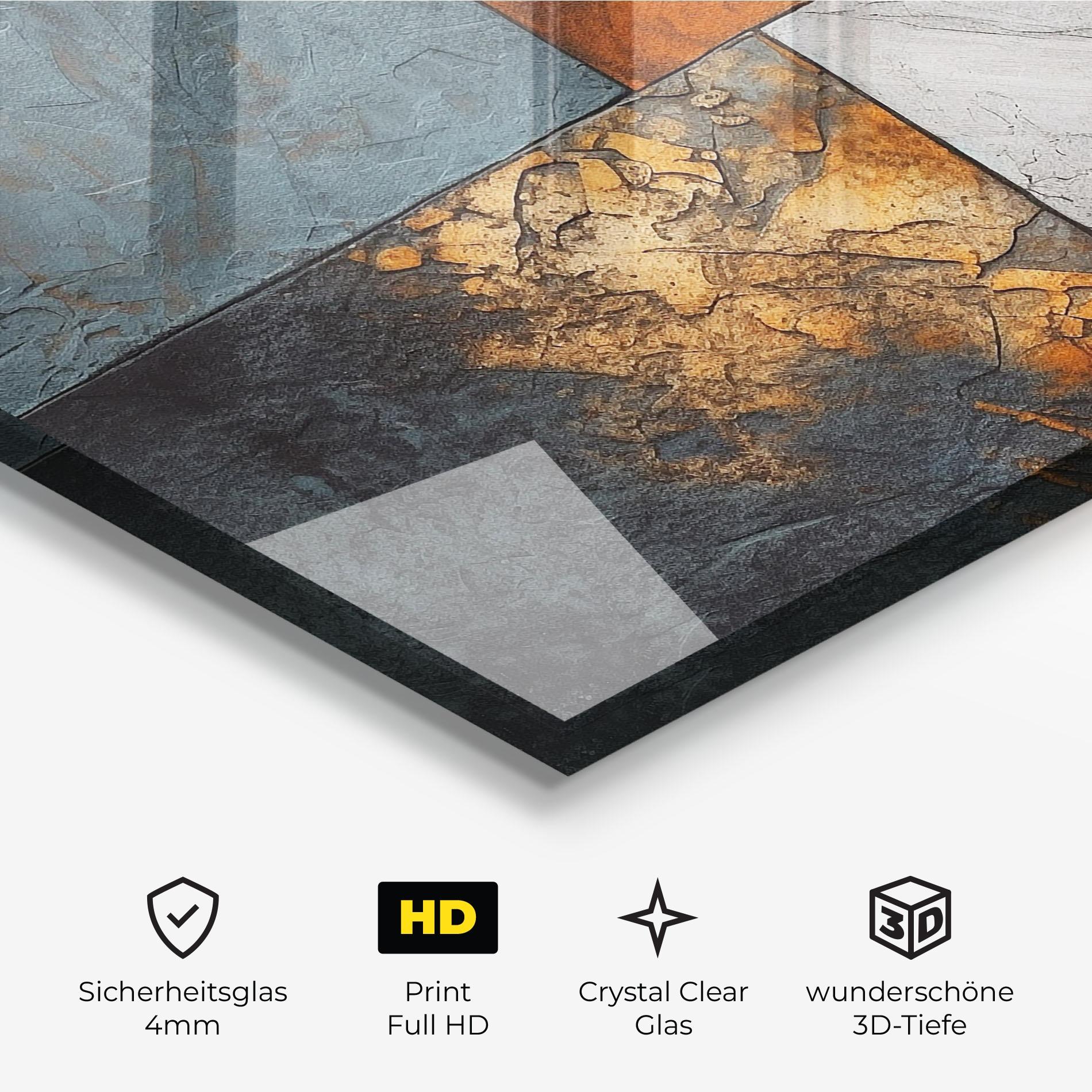 Glasbild White Square With Gold mockup 3