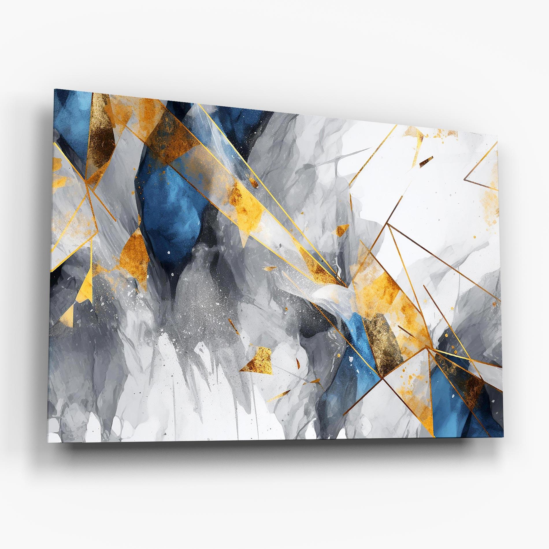 Glasbild Abstract Gold Blue Pattern mockup 6