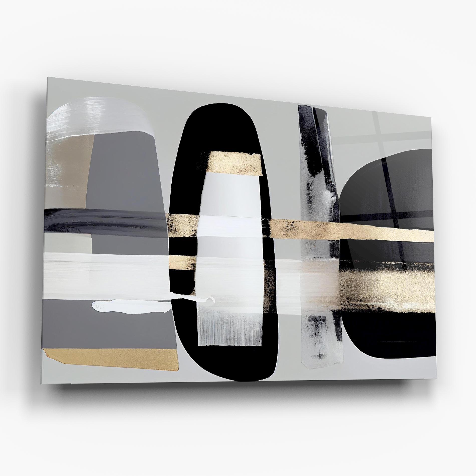 Glasbild Abstract Gold Painting With Black mockup 6