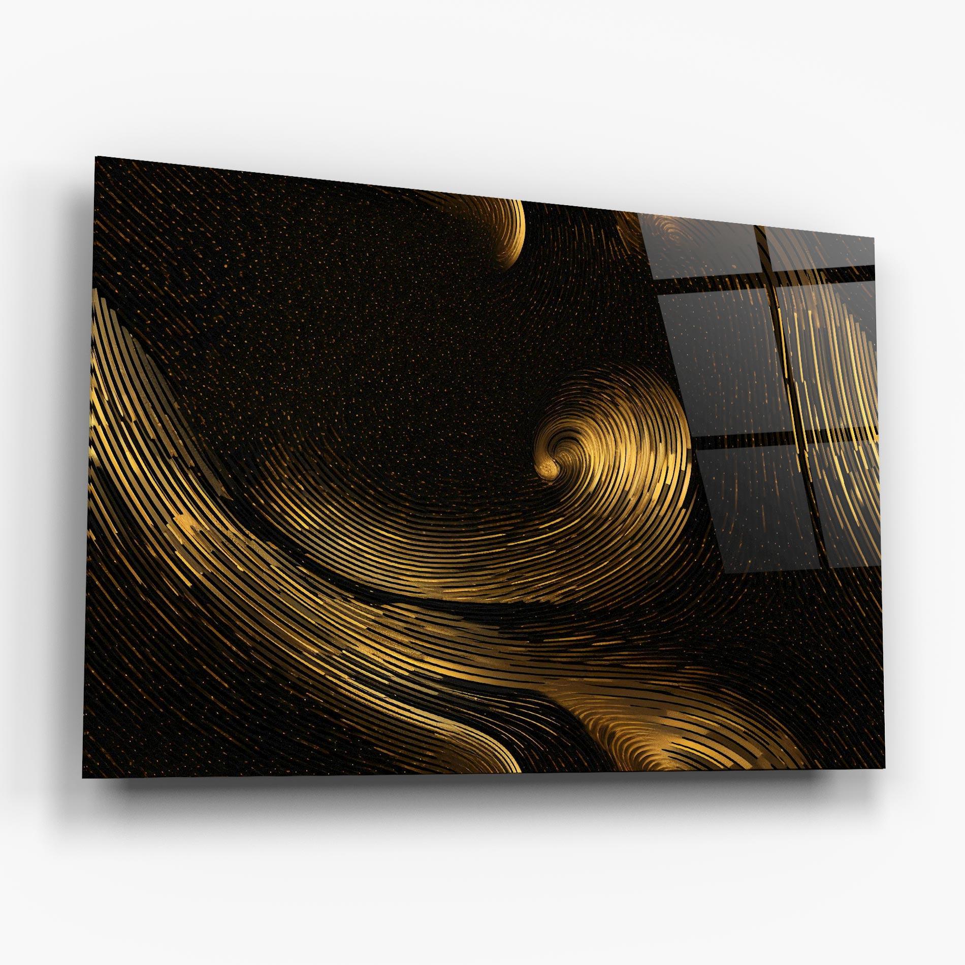 Glasbild Black Painting With Gold mockup 6