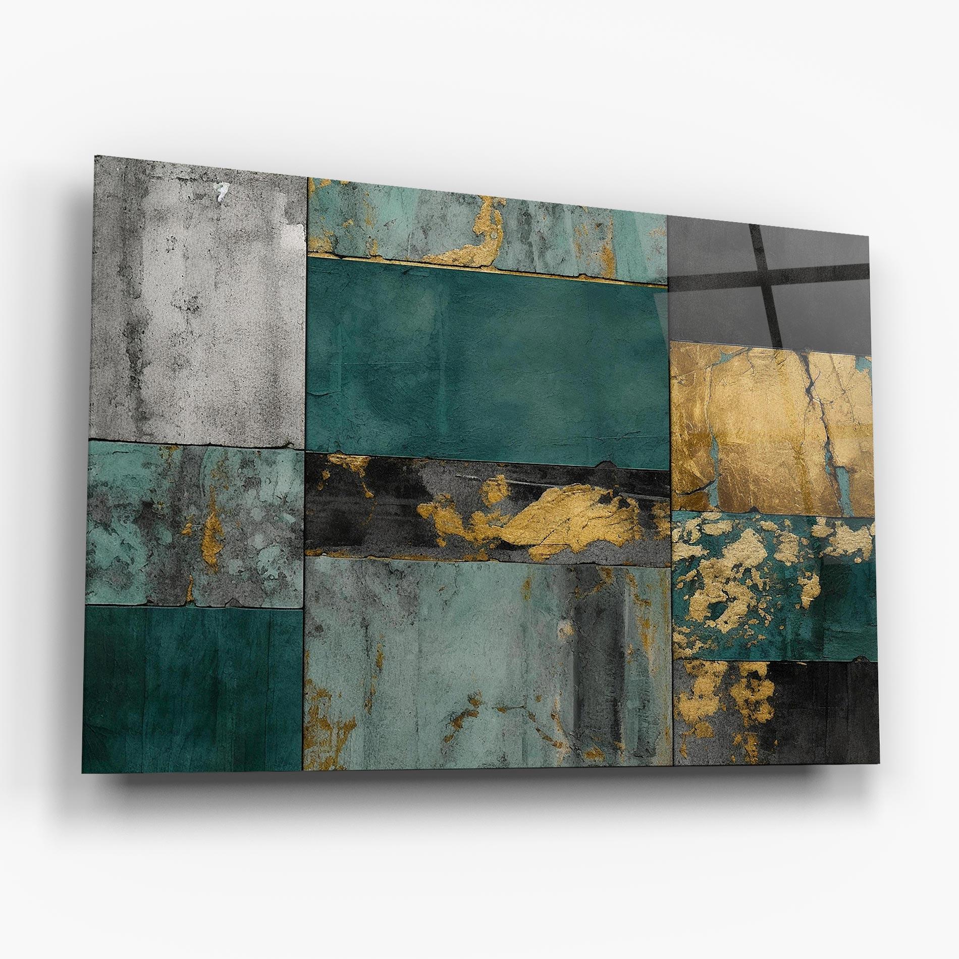 Glasbild Golden Green Painting mockup 6