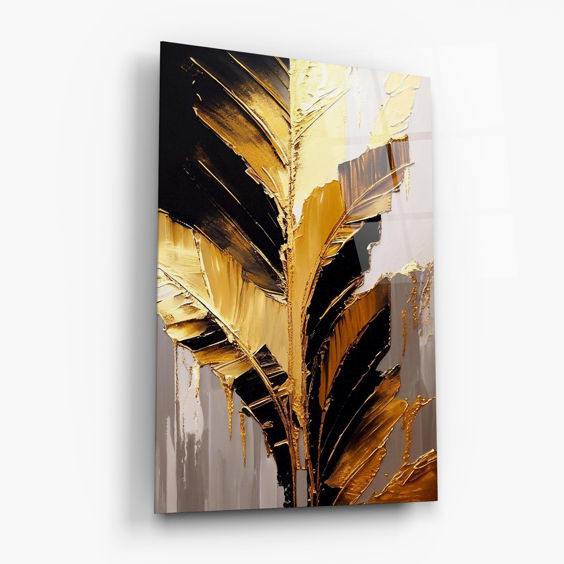 Glasbild Balck With Gold Leafs mockup 6