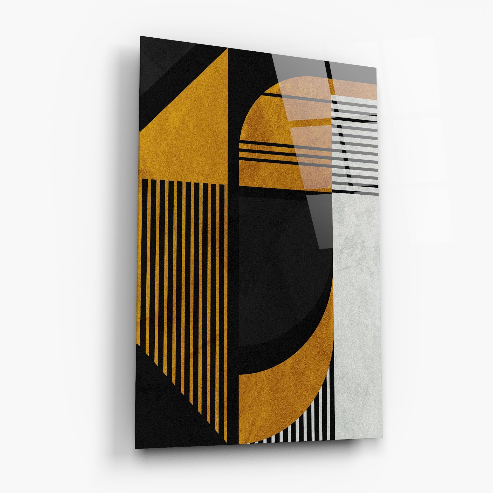 Glasbild Black Lines On Gold mockup 6