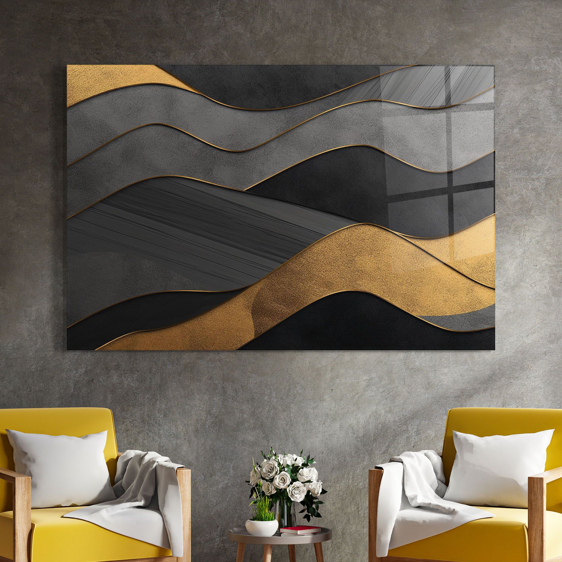 Abstract Gold And Grey Waves mockup 4