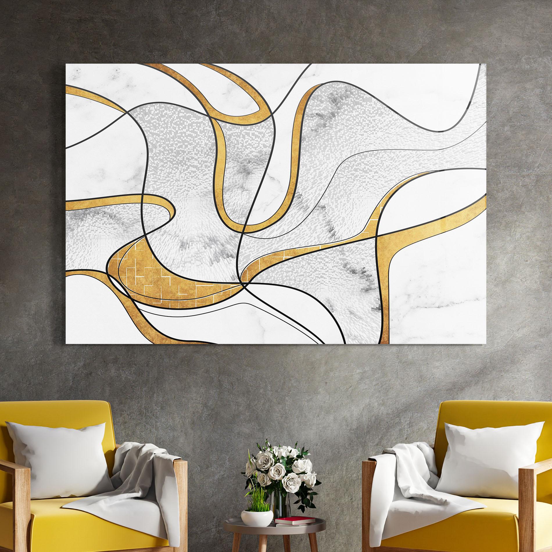 Glasbild Abstract Gold Lines mockup 4