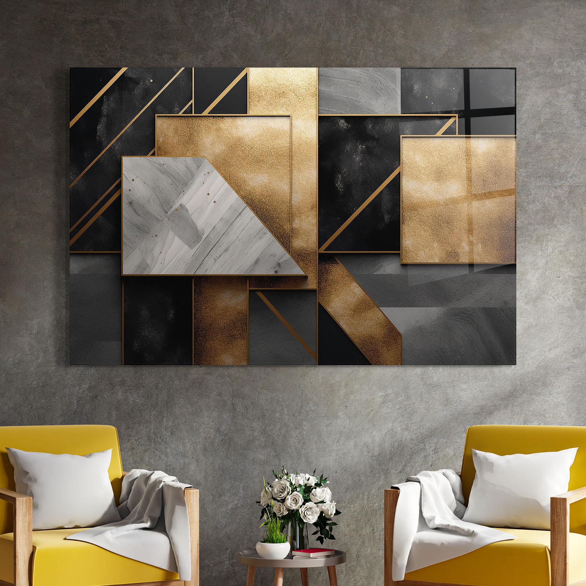 Glasbild Abstract Gold Square mockup 4