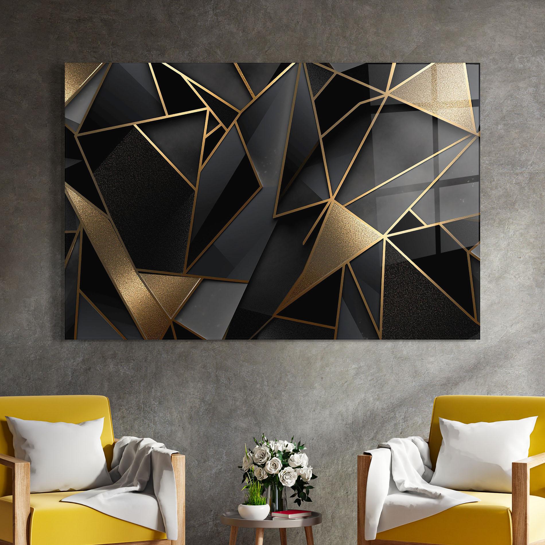 Glasbild Abstract Golden Art mockup 4