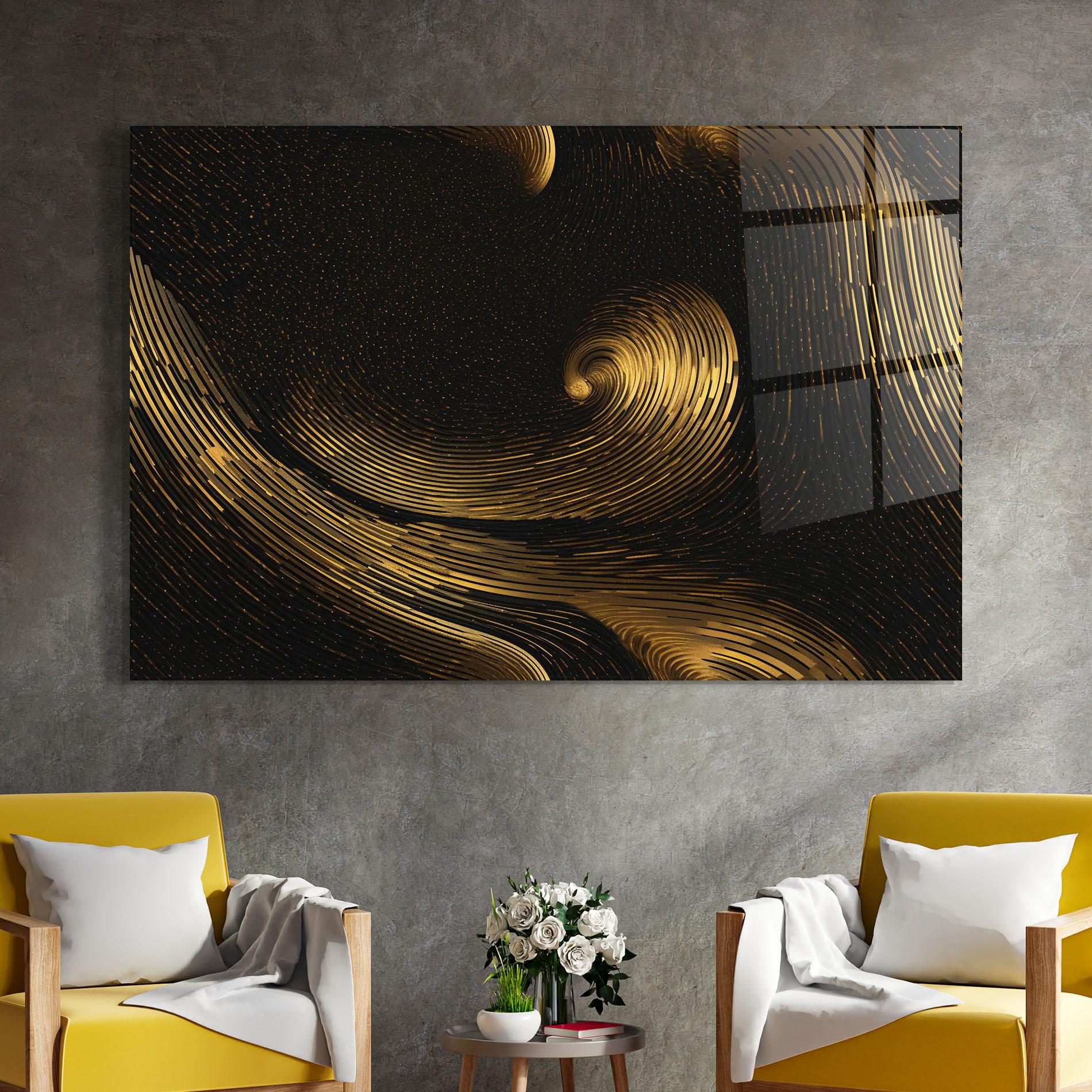 Glasbild Black Painting With Gold mockup 4