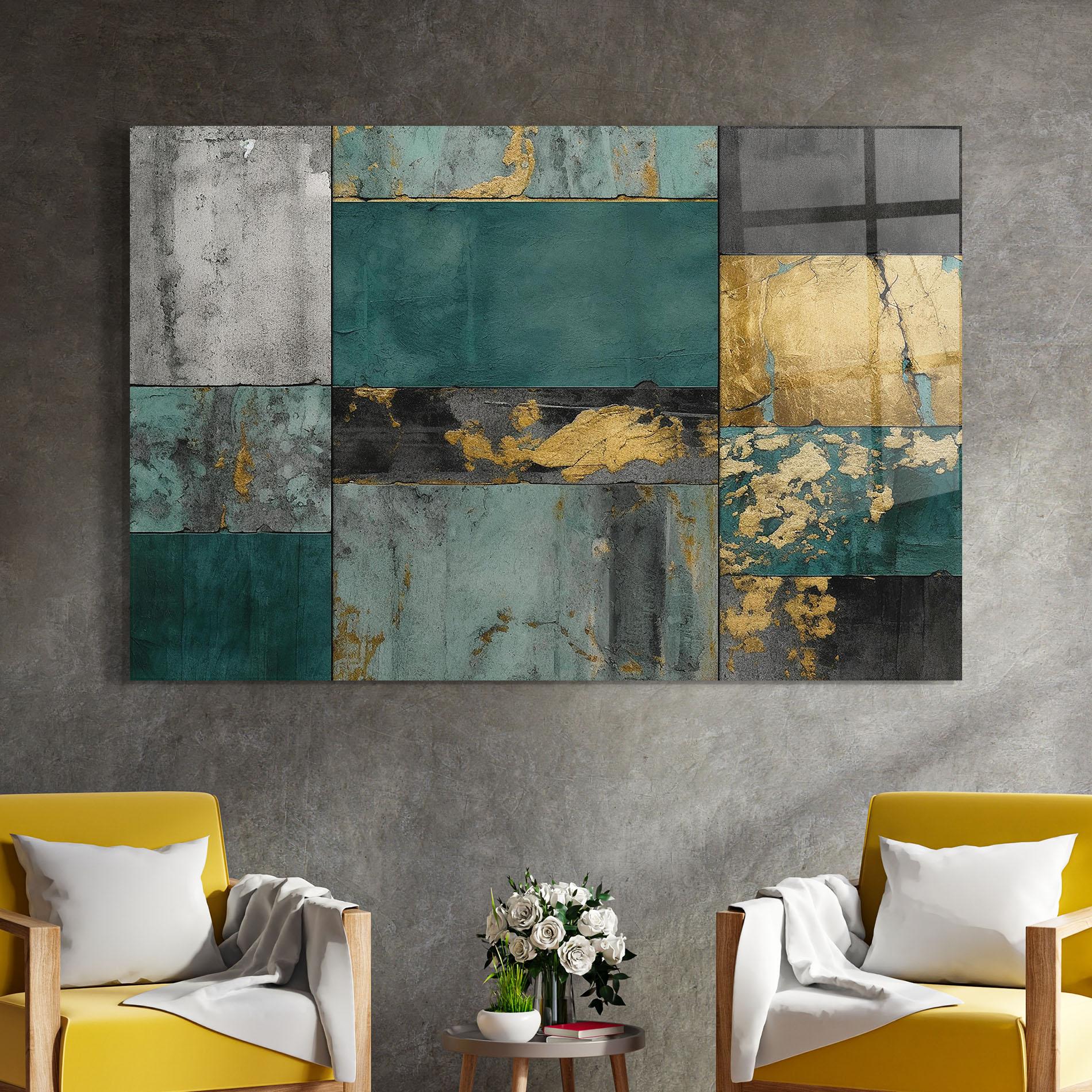 Glasbild Golden Green Painting mockup 4
