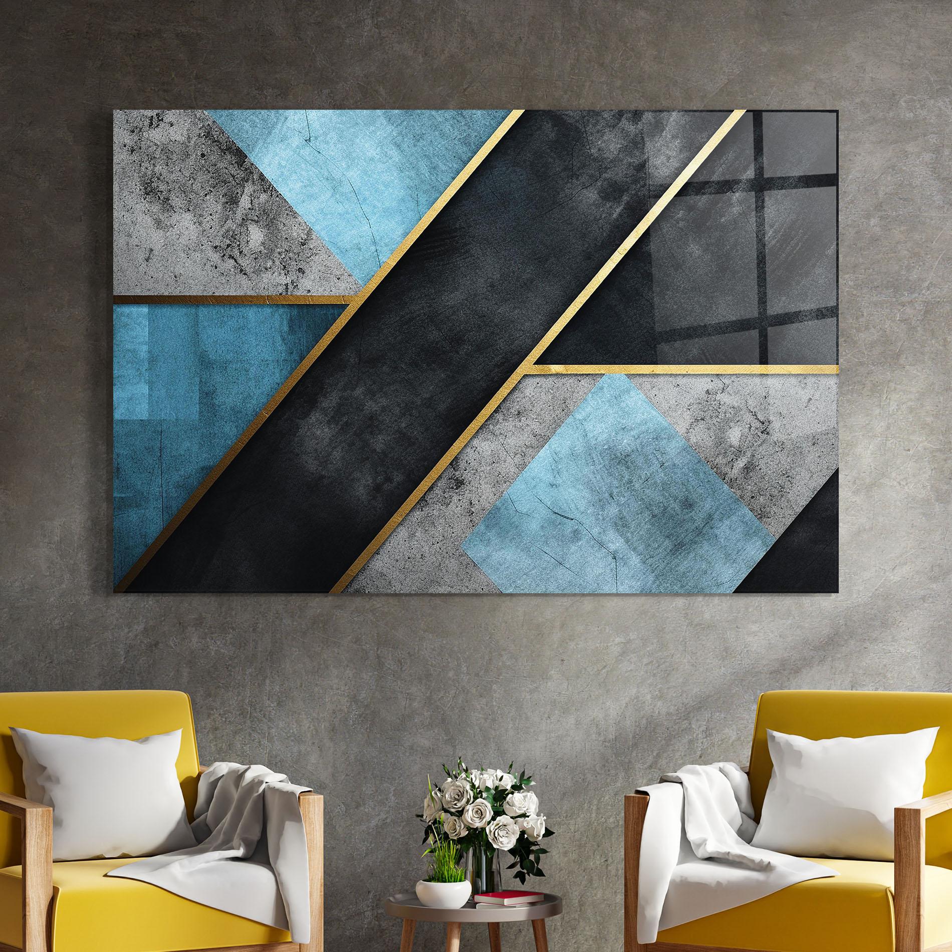 Glasbild Grey With Blue Painting mockup 4