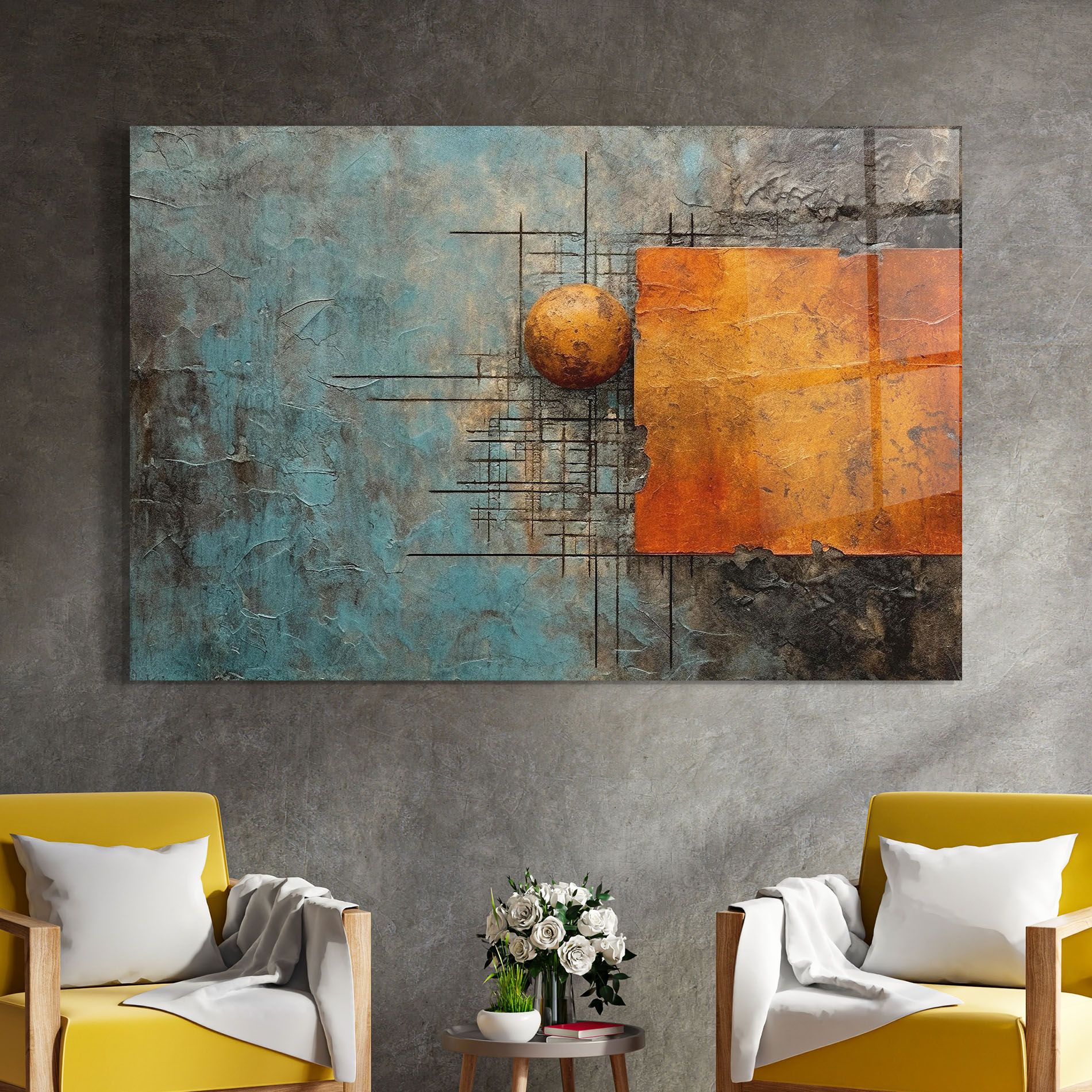 Orange Square Painting mockup 4