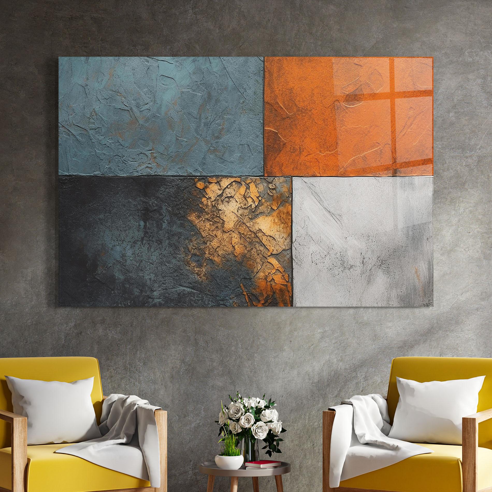 Glasbild White Square With Gold mockup 4