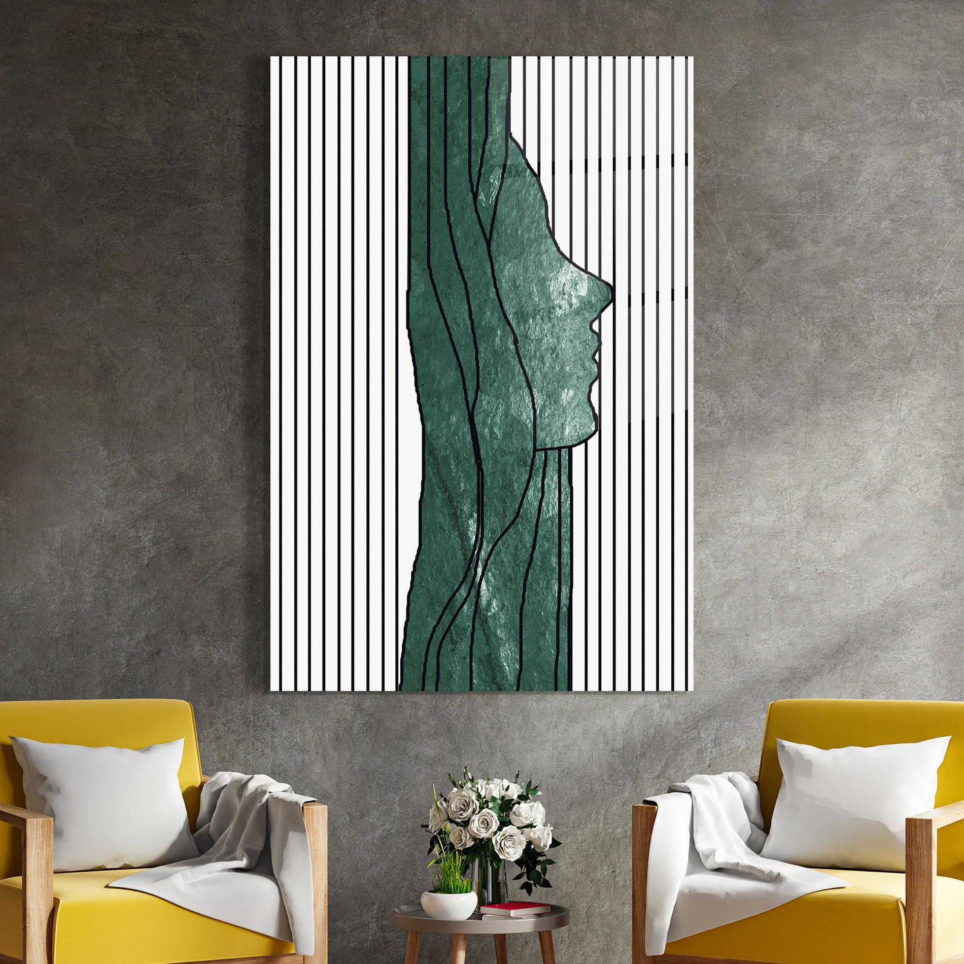 Glasbild Abstract Green Face mockup 4