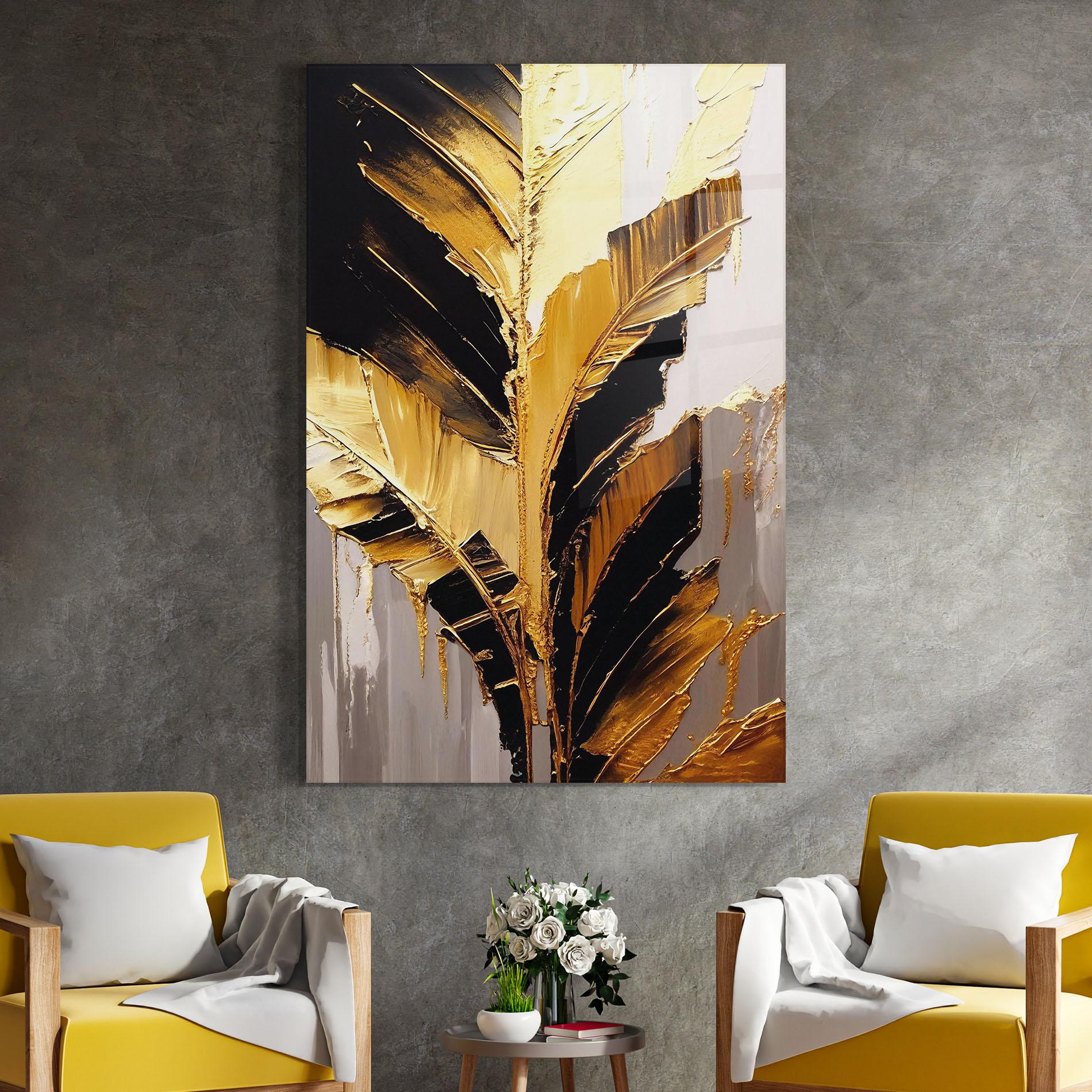 Glasbild Balck With Gold Leafs mockup 4