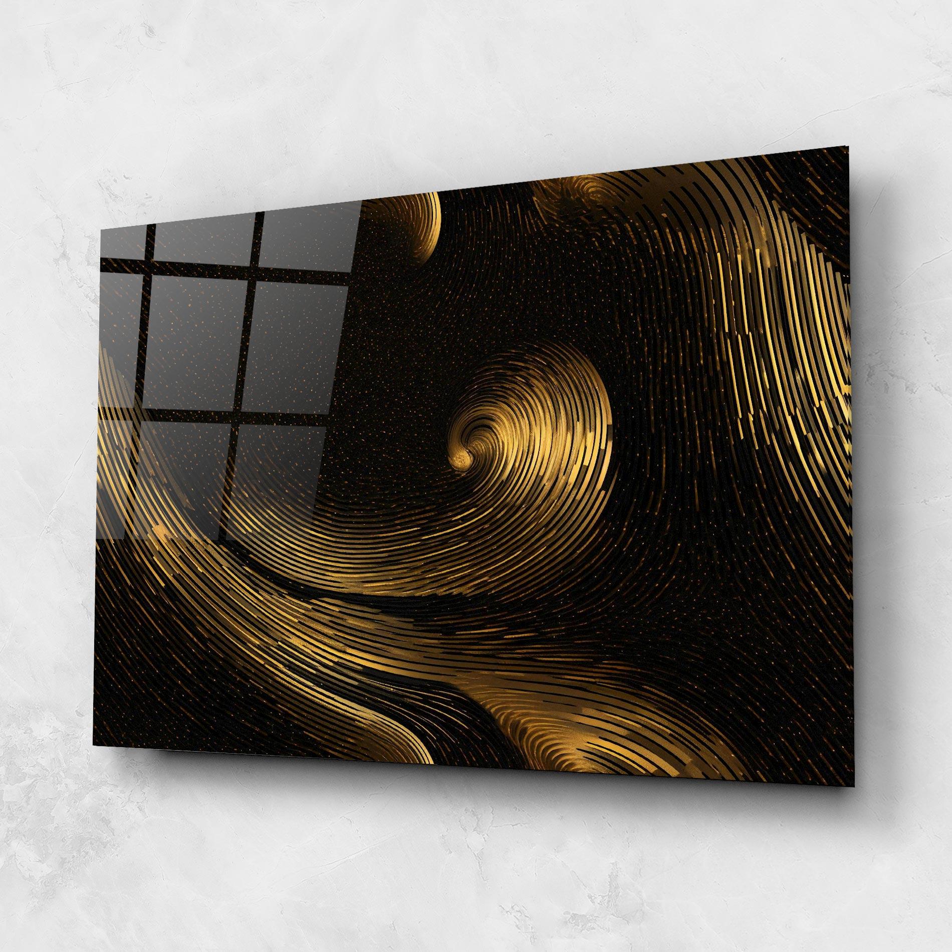 Glasbild Black Painting With Gold mockup 1