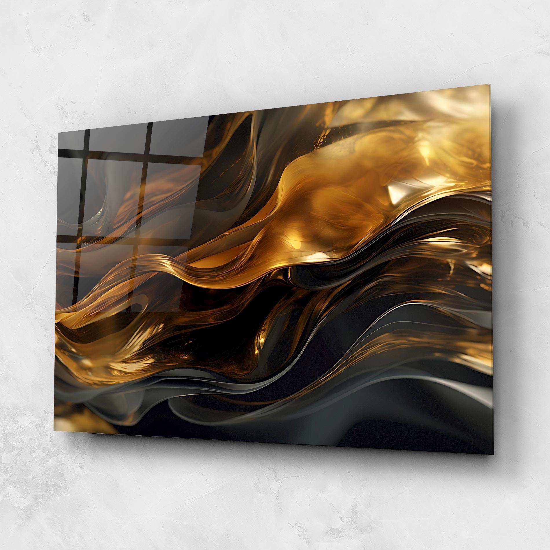 Glasbild Gold With Black Wave mockup 1