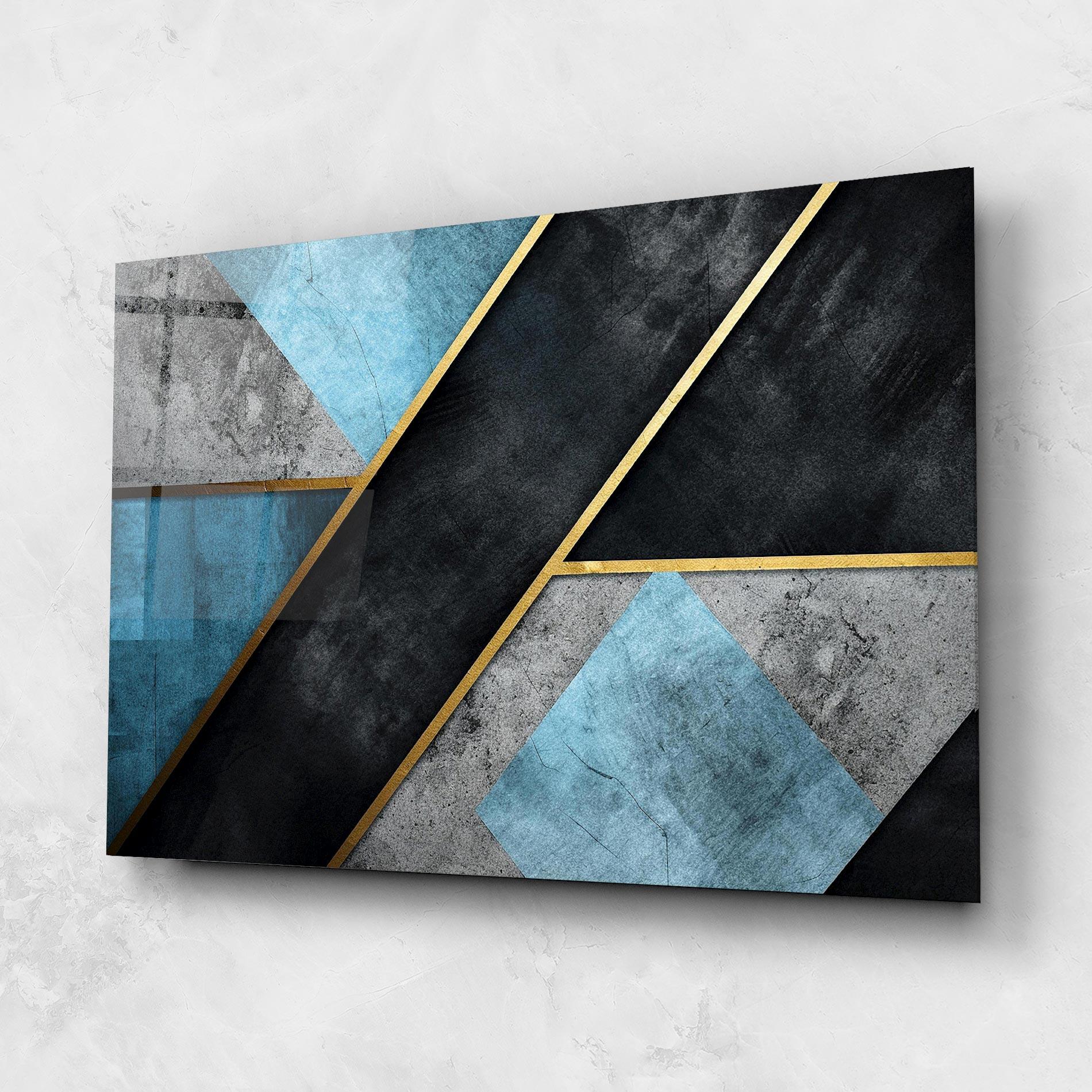 Glasbild Grey With Blue Painting mockup 1