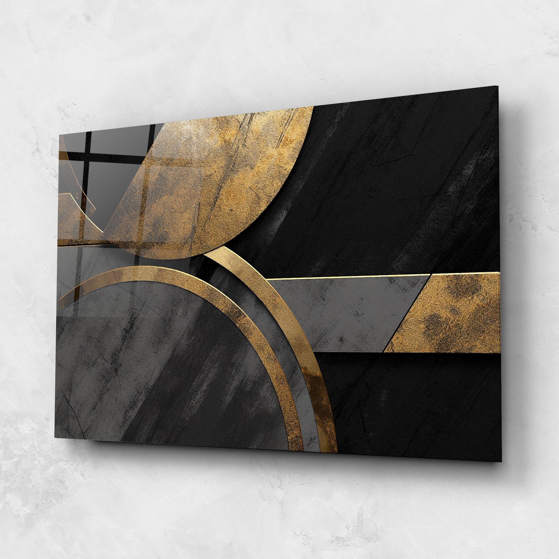 Glasbild Grey With Gold Painting mockup 1
