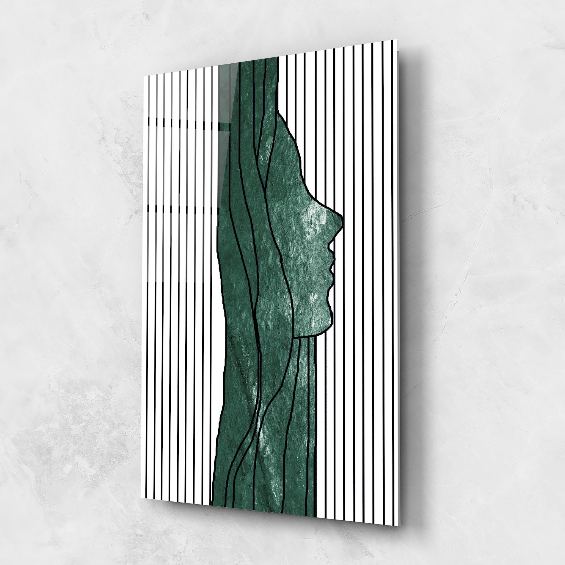 Glasbild Abstract Green Face mockup 1