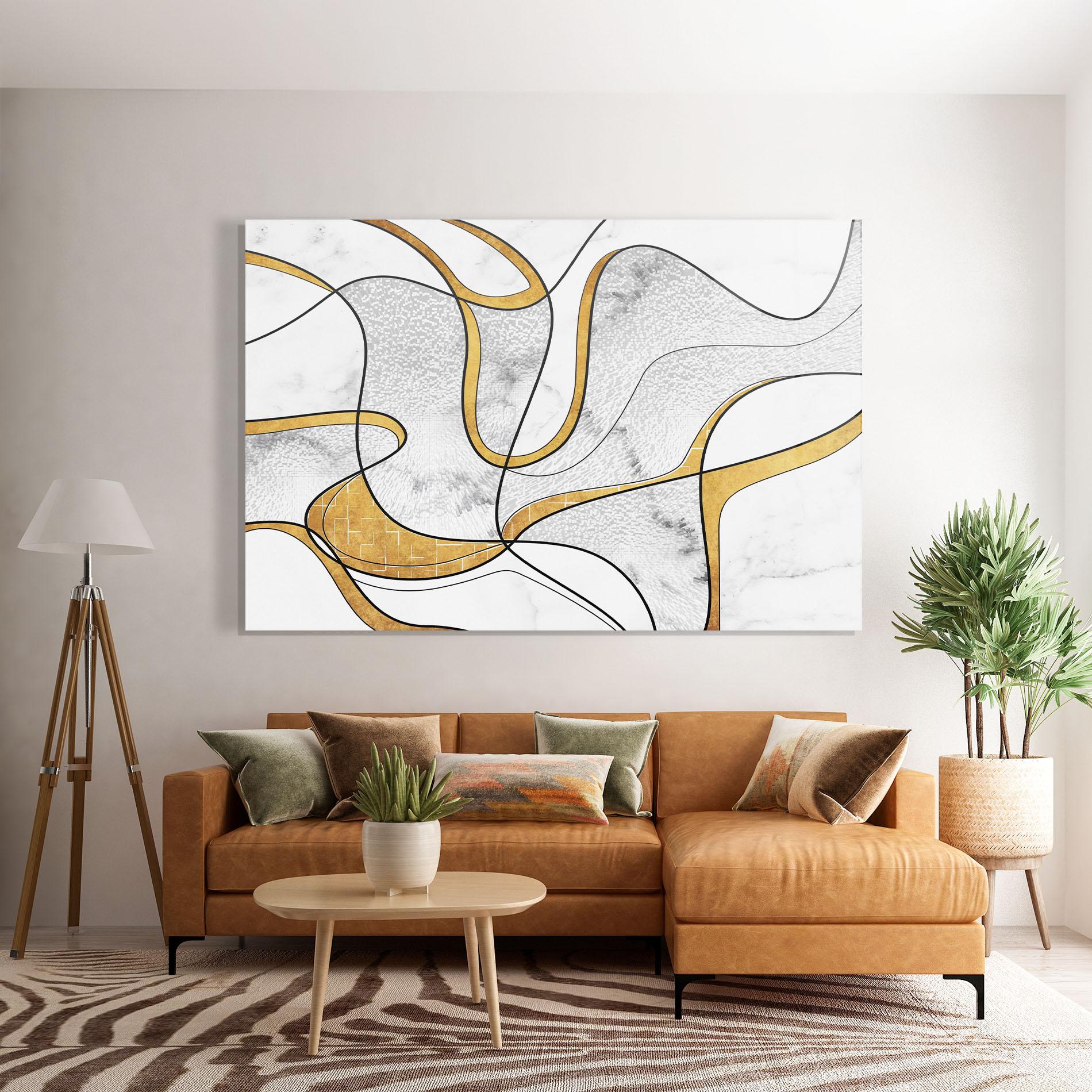 Glasbild Abstract Gold Lines mockup 7