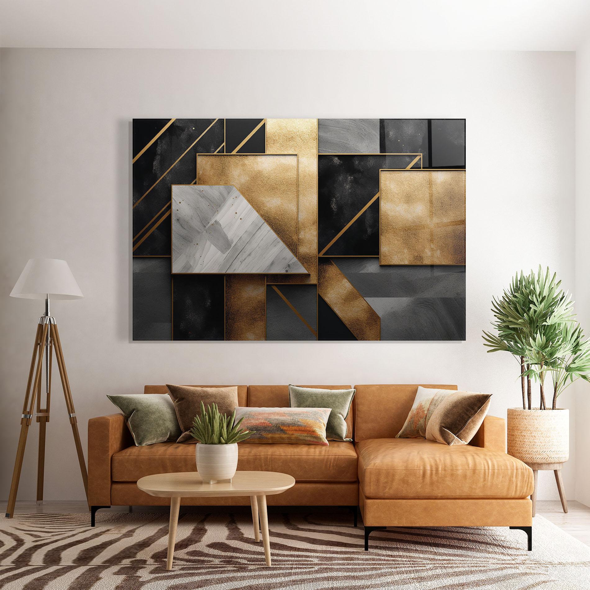 Glasbild Abstract Gold Square mockup 7
