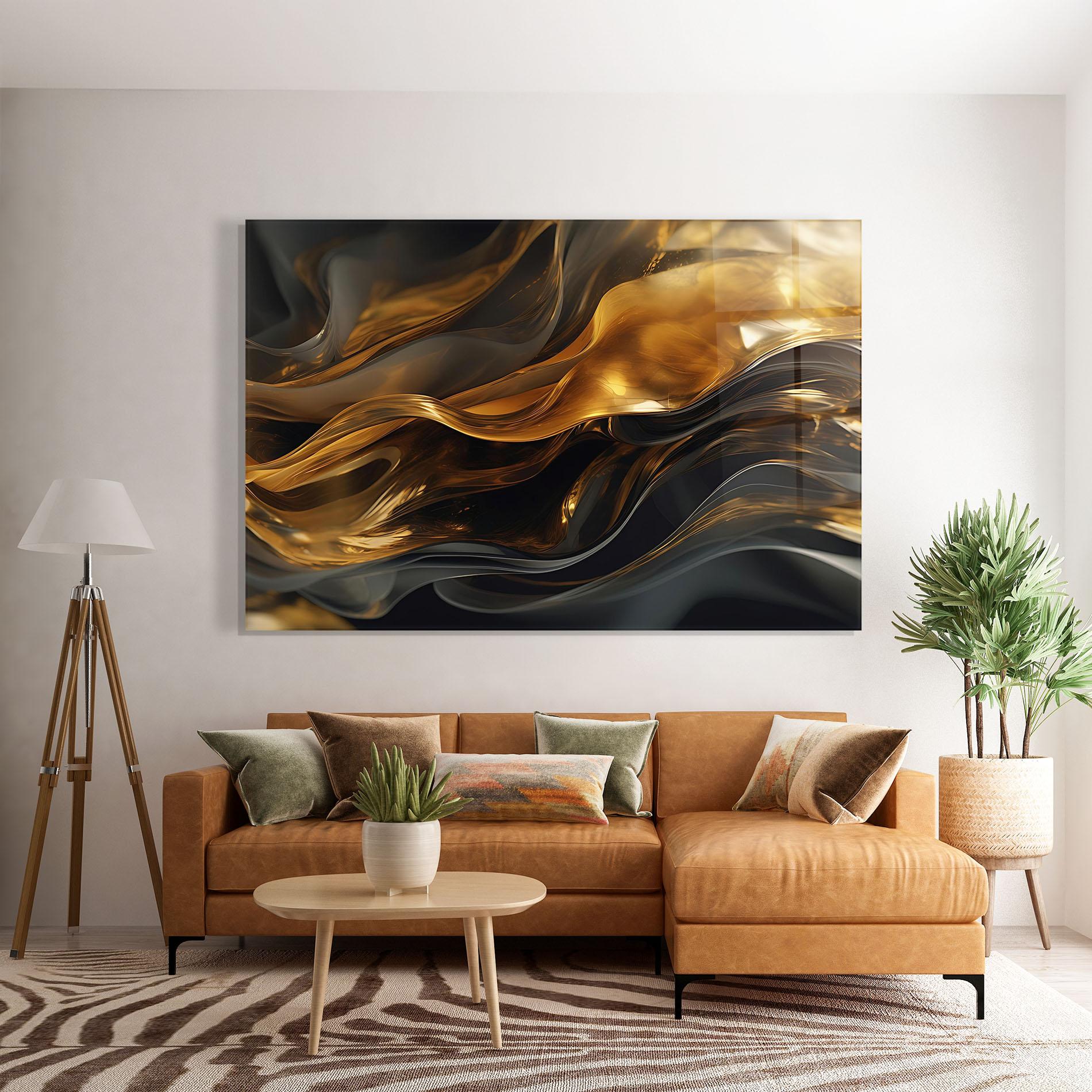 Glasbild Gold With Black Wave mockup 7