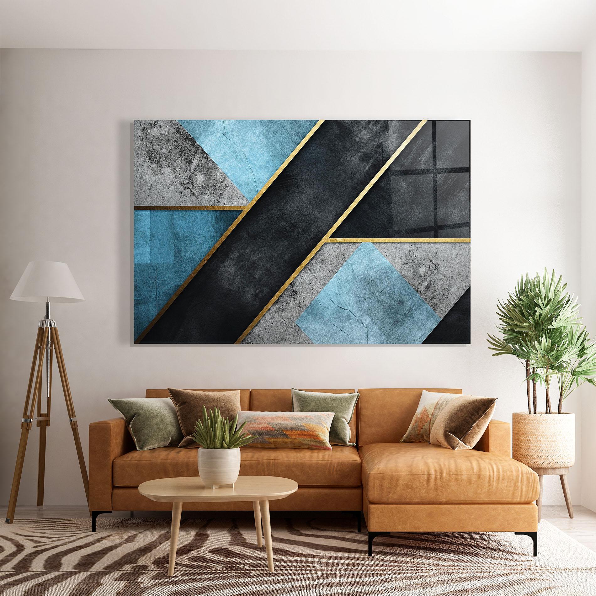 Glasbild Grey With Blue Painting mockup 7