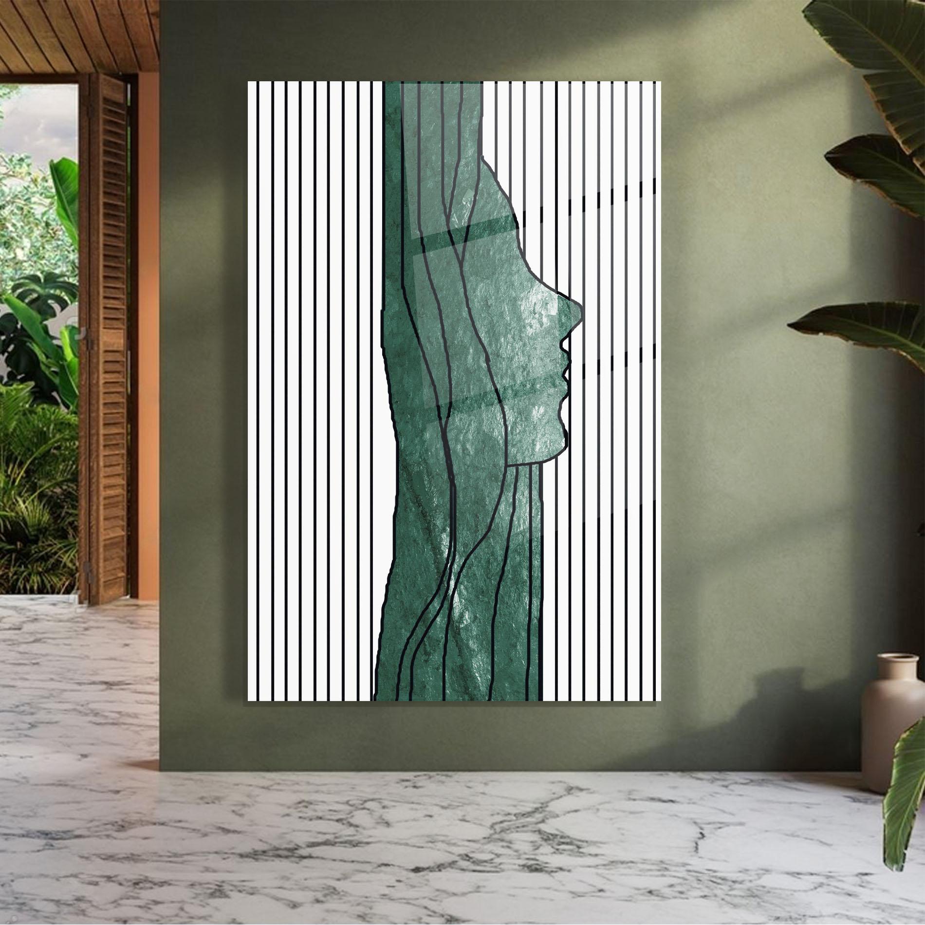 Glasbild Abstract Green Face mockup 7