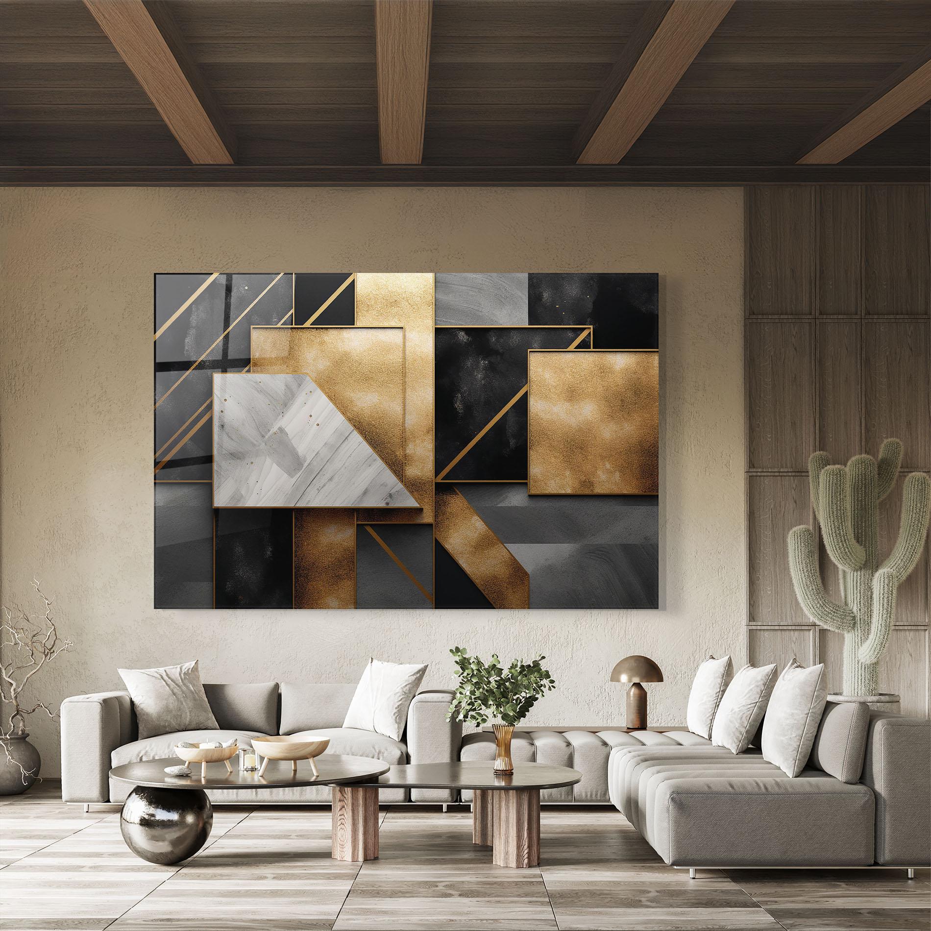 Glasbild Abstract Gold Square mockup 8
