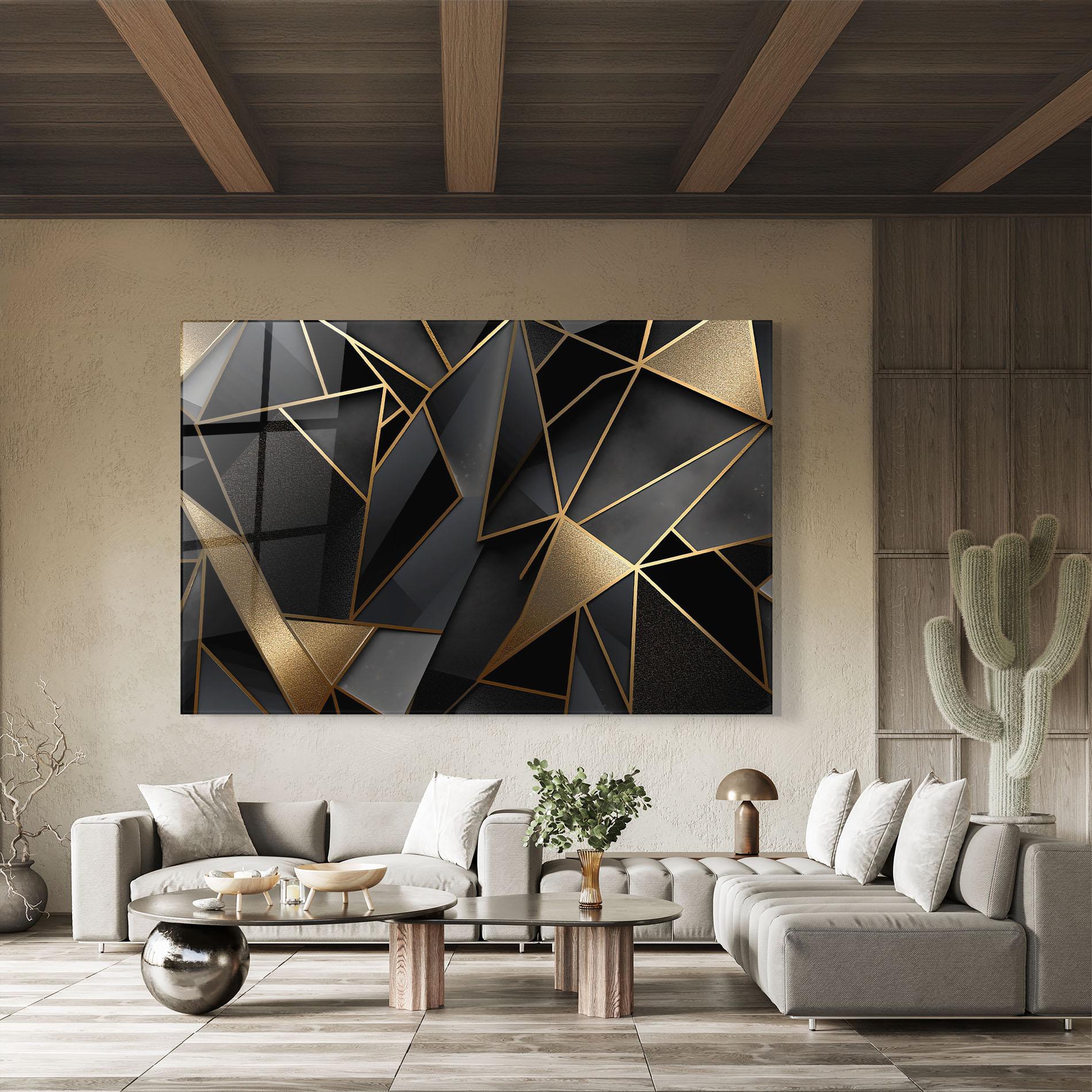 Glasbild Abstract Golden Art mockup 8