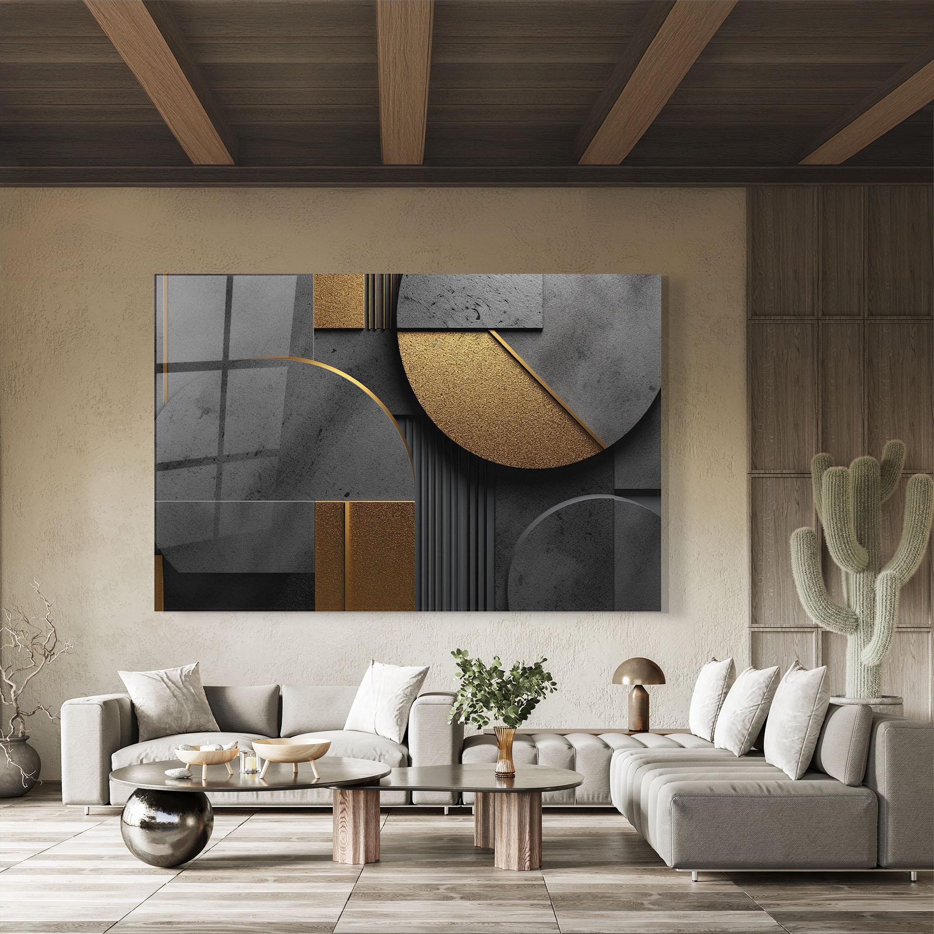 Glasbild Gold With Grey Circle mockup 8