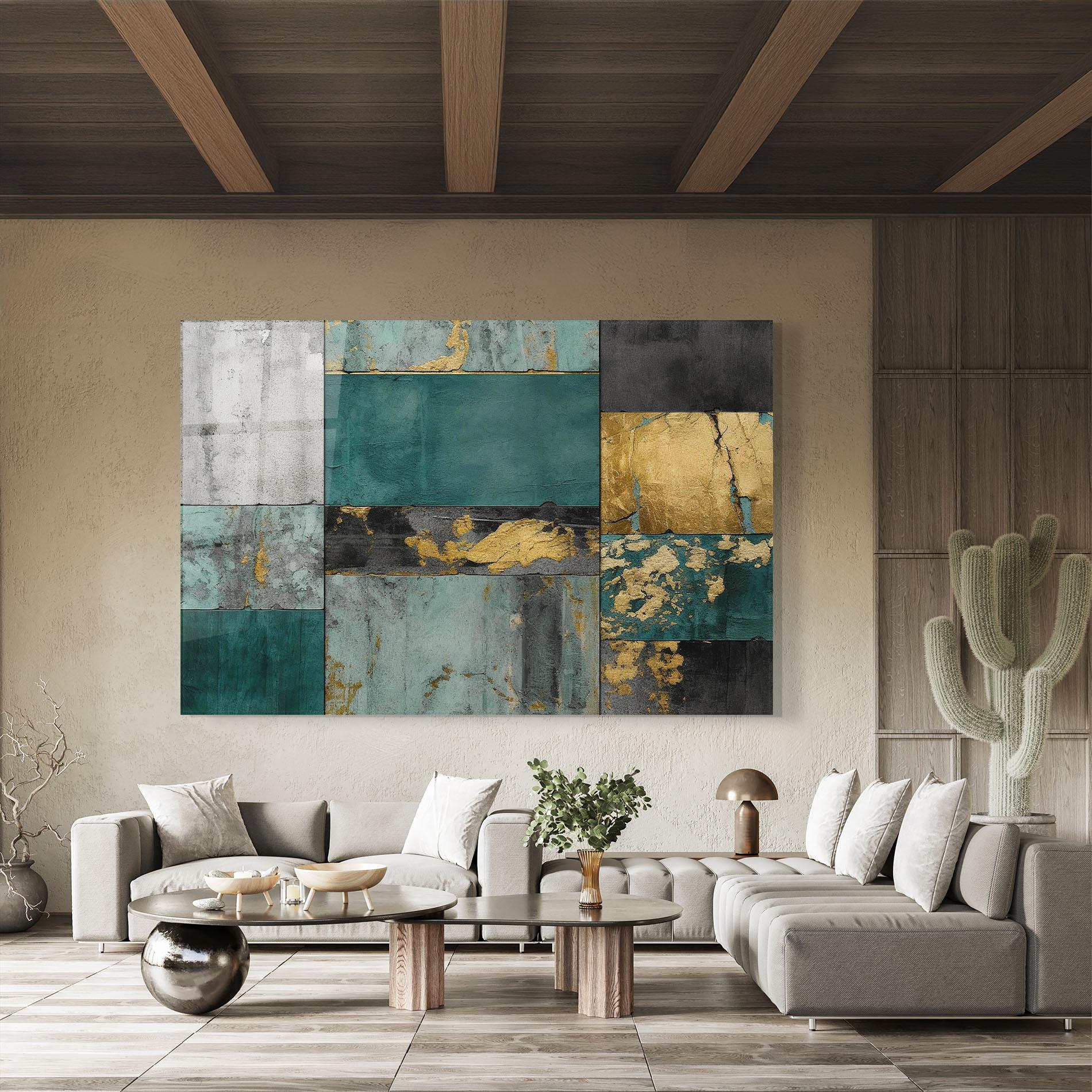 Glasbild Golden Green Painting mockup 8