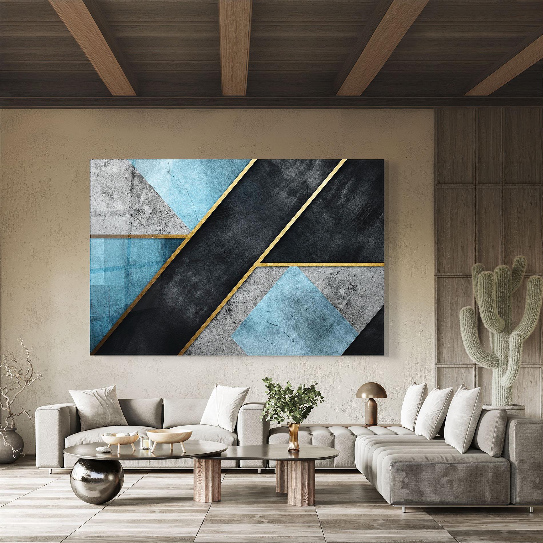 Glasbild Grey With Blue Painting mockup 8
