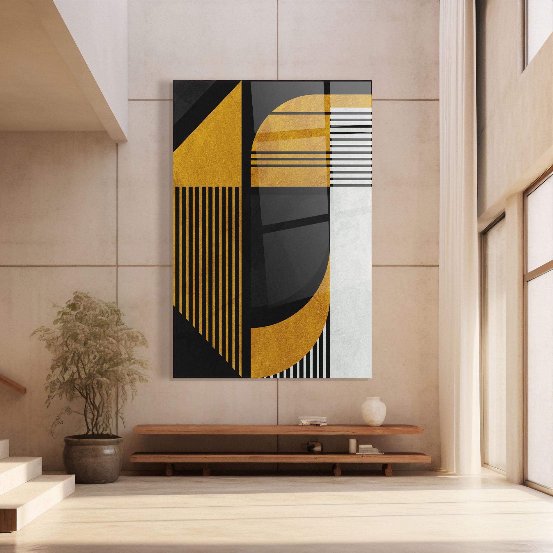 Glasbild Black Lines On Gold mockup 8