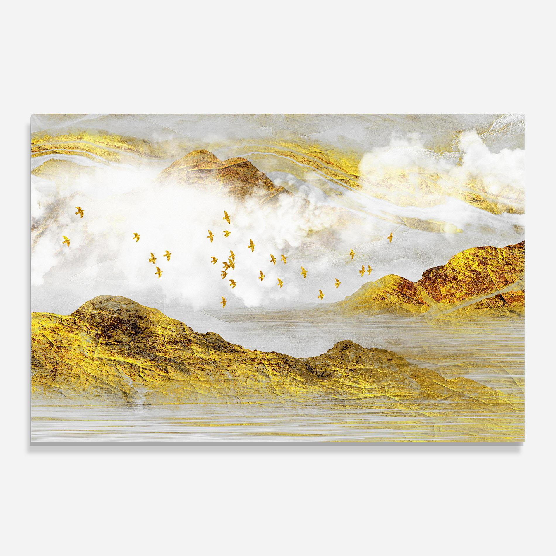 Glasbild Gold Mountains Abstract mockup 0