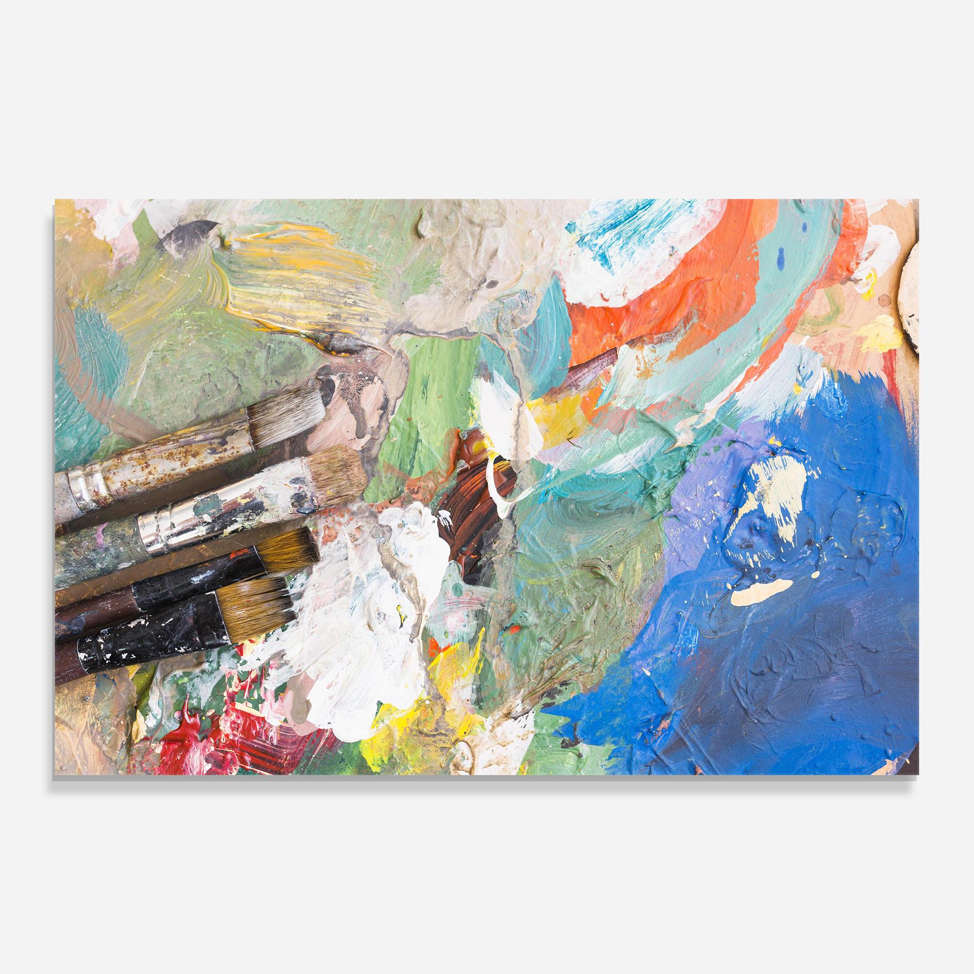 Glasbild Messy Paint Brushes mockup 0