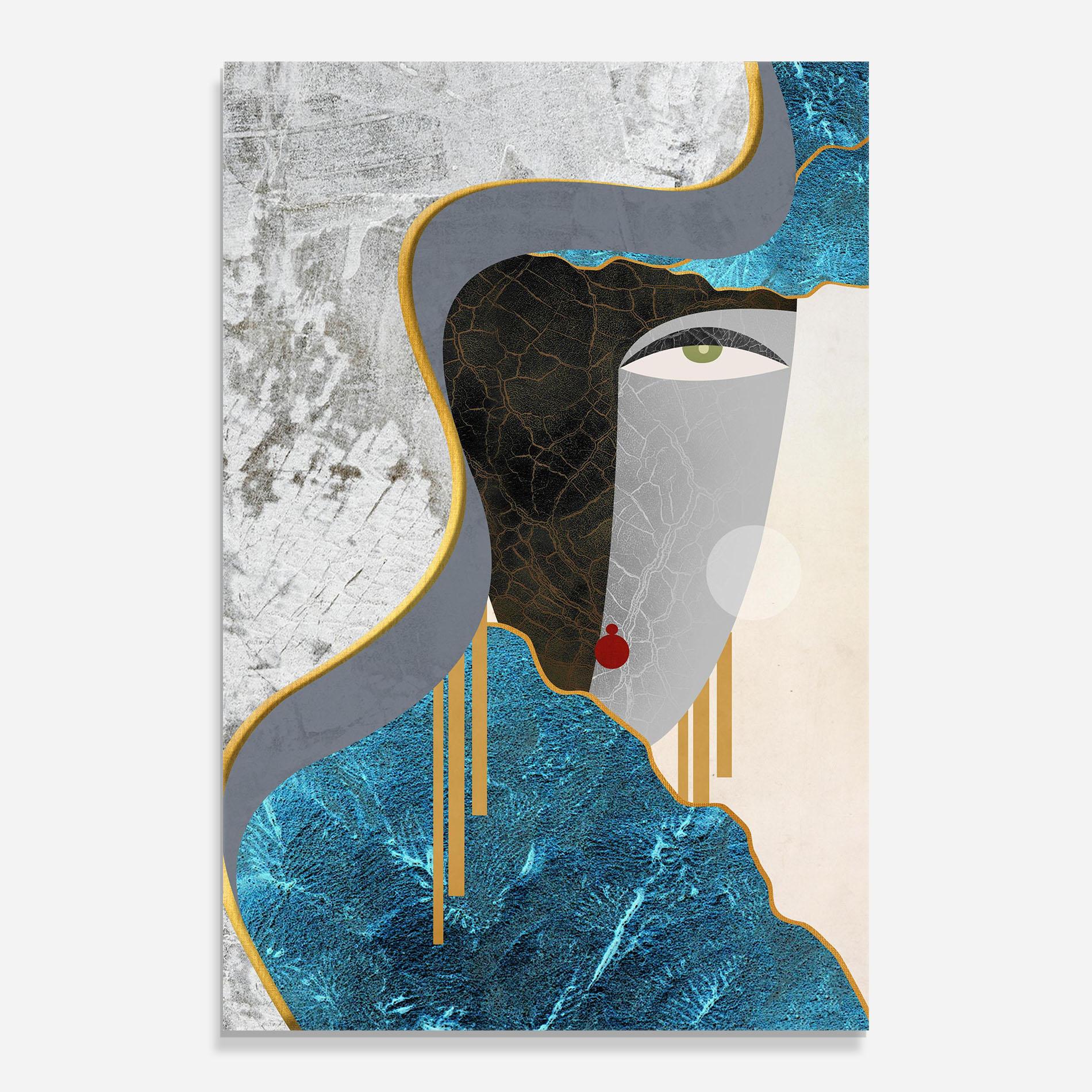 Glasbild Abstract Blue Face mockup 0