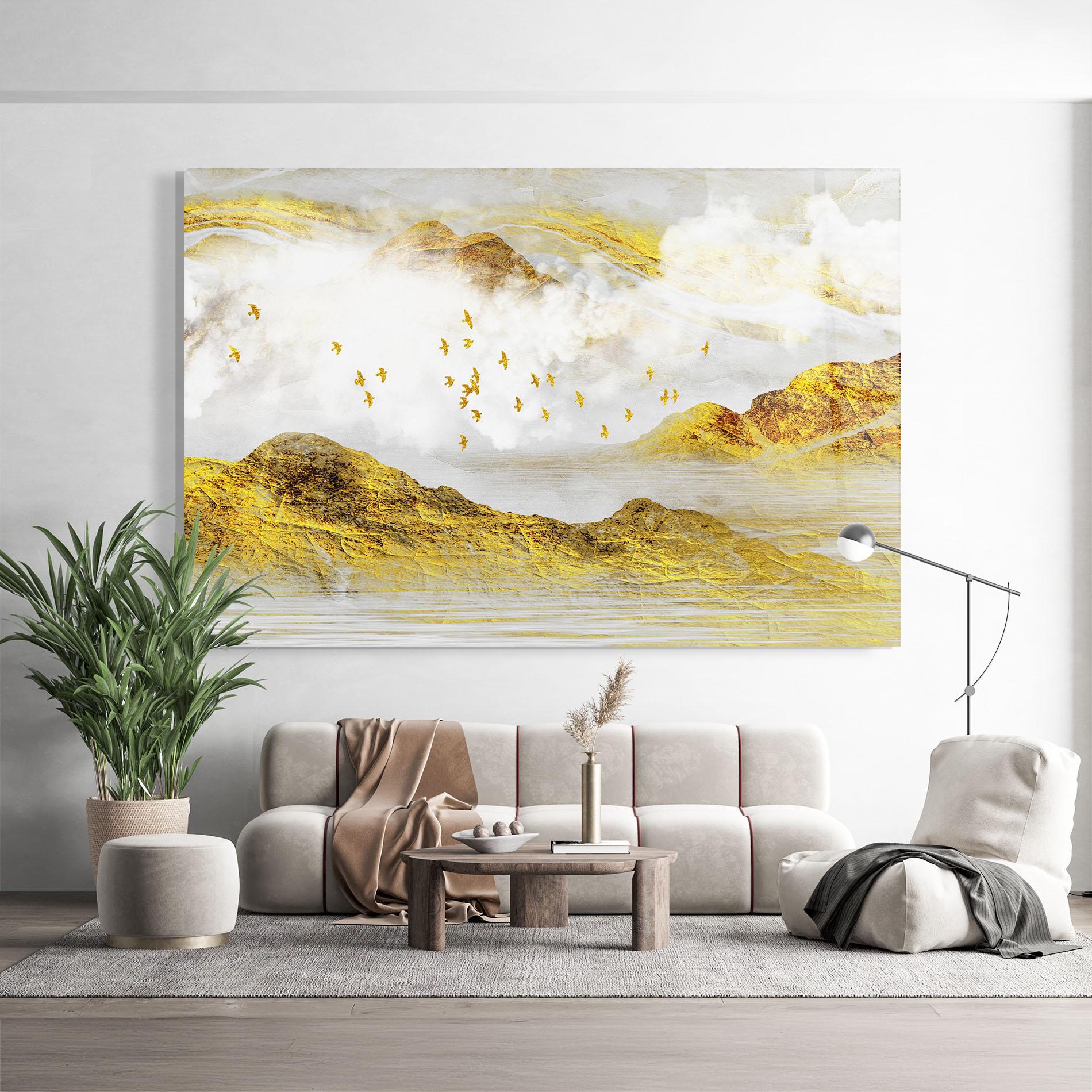 Glasbild Gold Mountains Abstract mockup 9