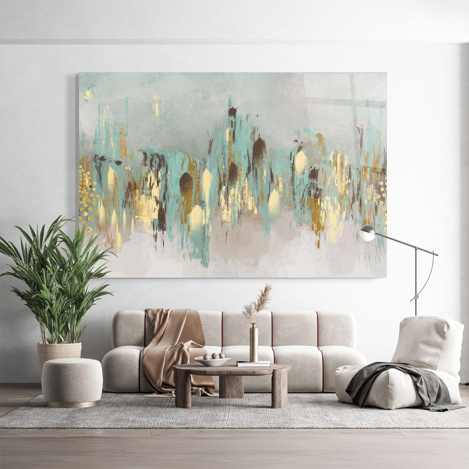 Glasbild Gold Spiral Points mockup 9