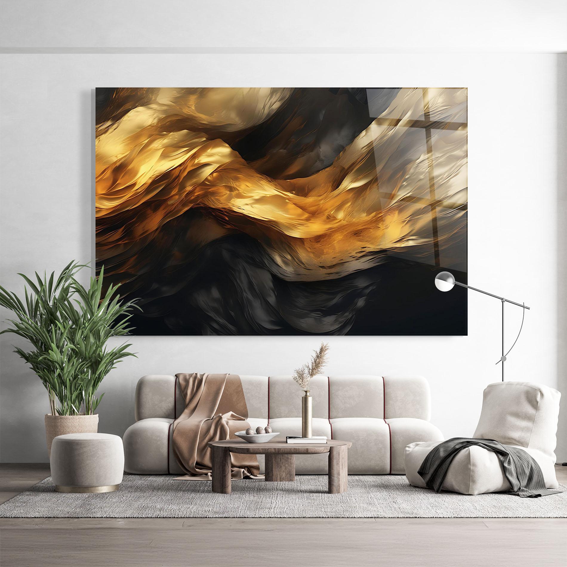 Glasbild Golden Waves With Black mockup 9