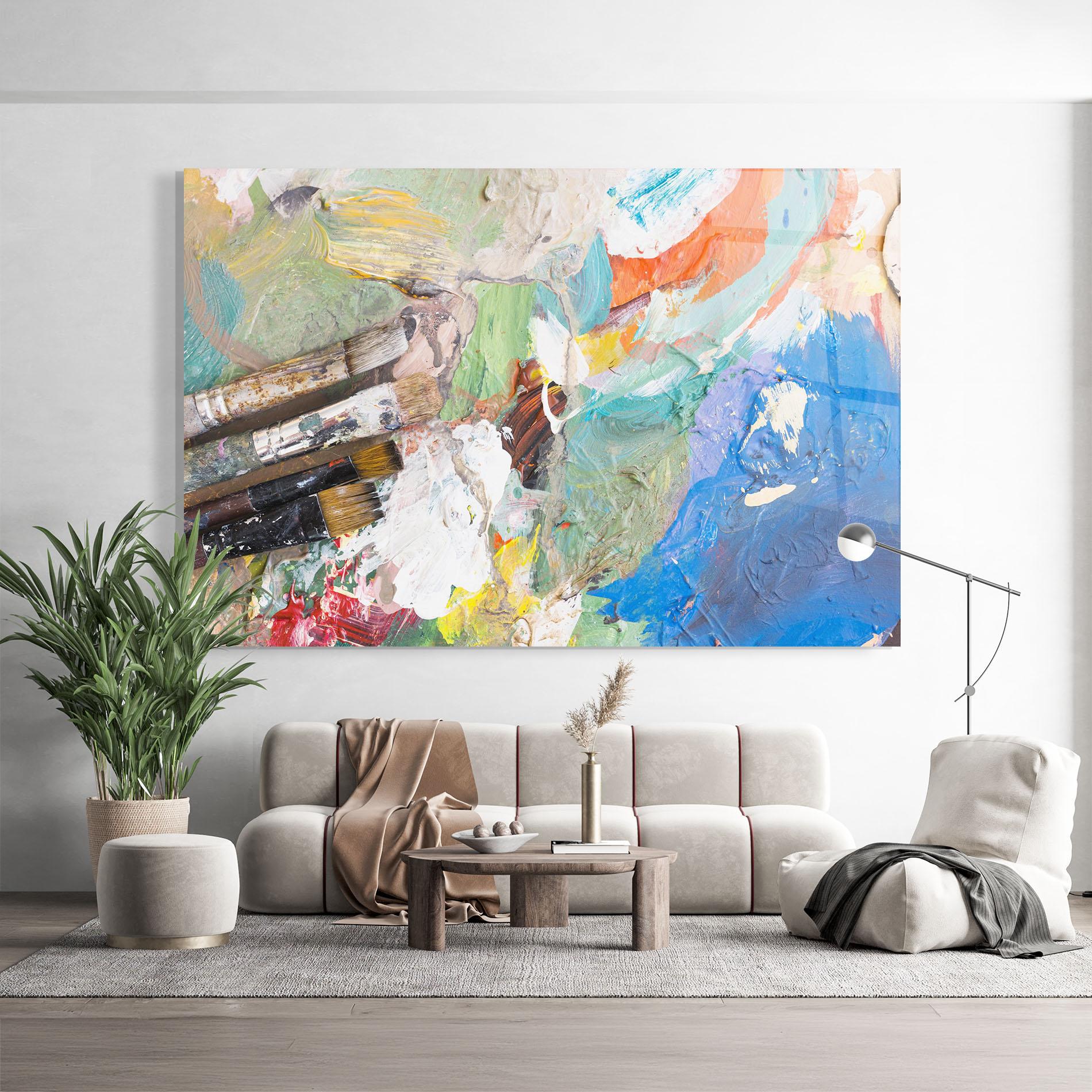 Glasbild Messy Paint Brushes mockup 9