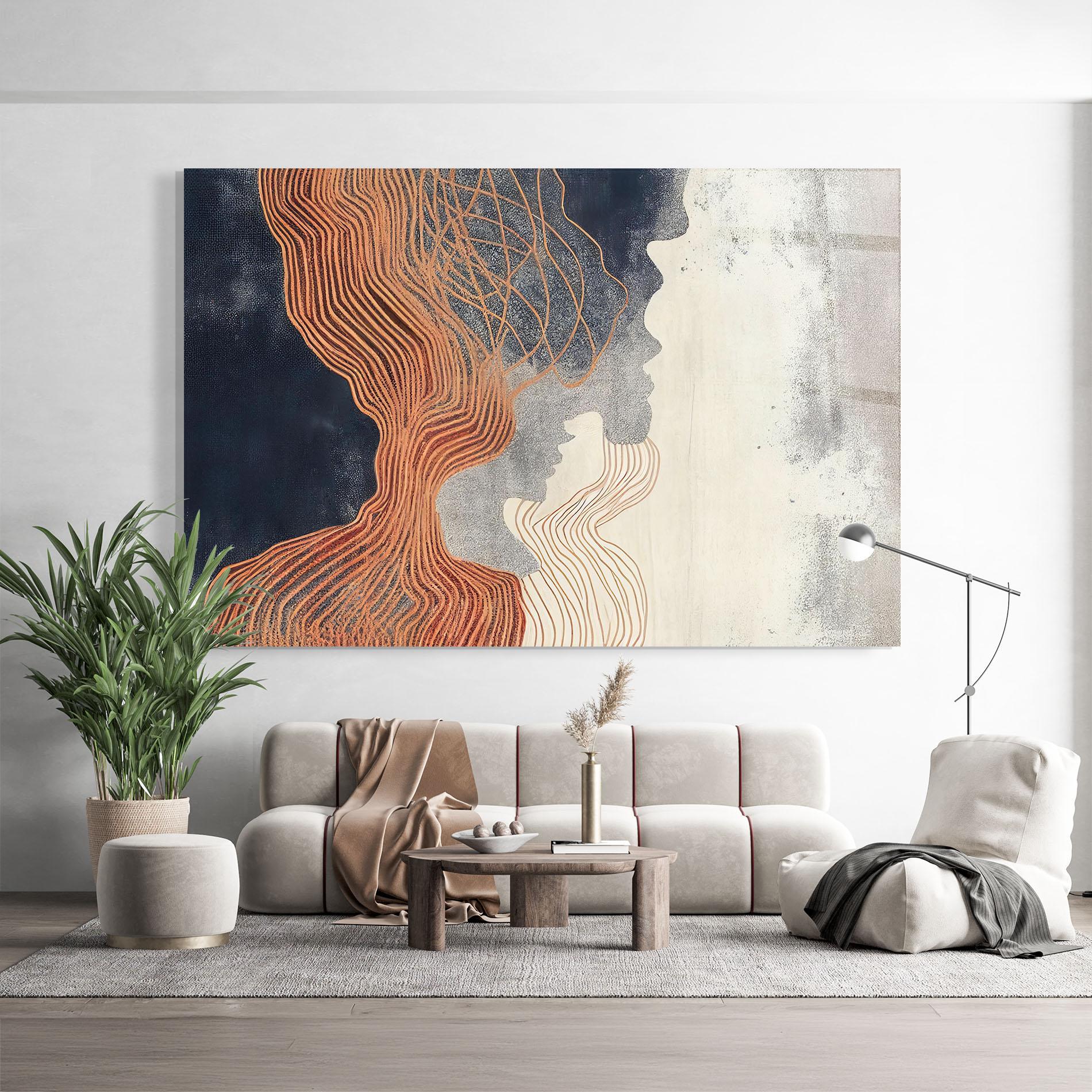 Glasbild Orange Lines On Blue mockup 9