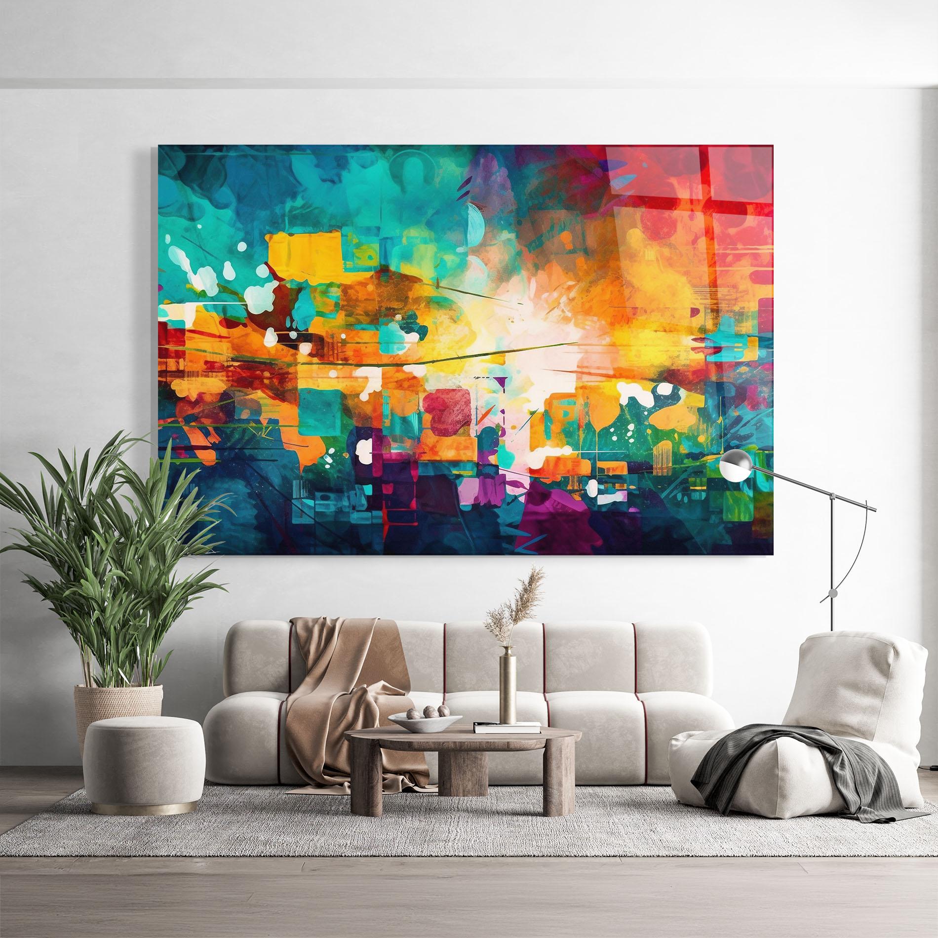 Glasbild Vibrant Colors On Blue Background mockup 9