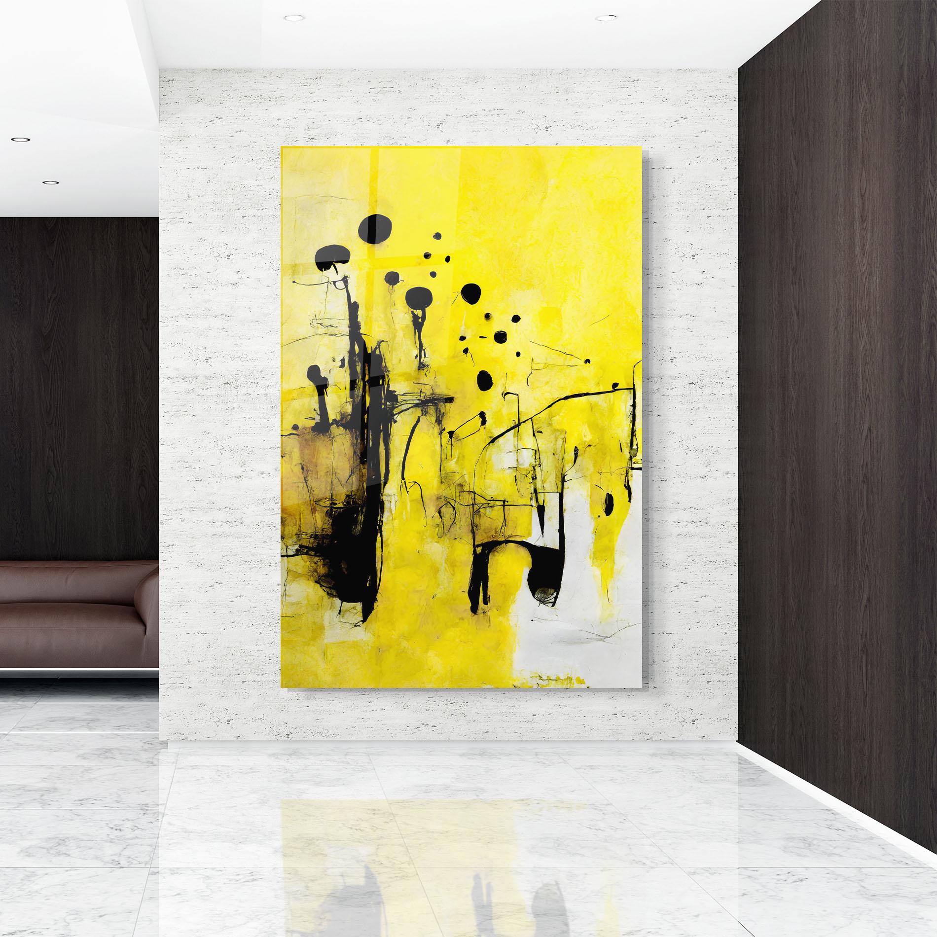 Glasbild Abstract Black Yellow mockup 9